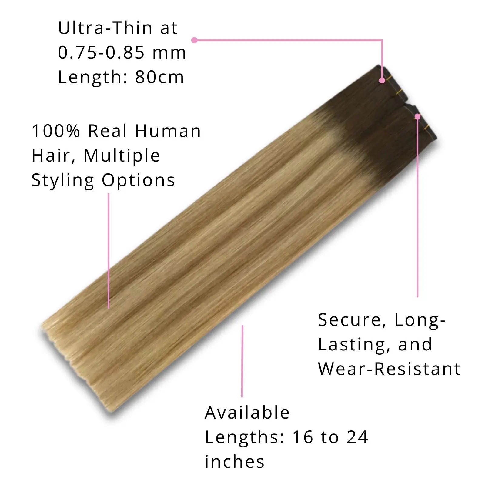 Virgin Flat Silk Weft Hair Extensions 100% Real Human Hair Bronde Brown Balayage