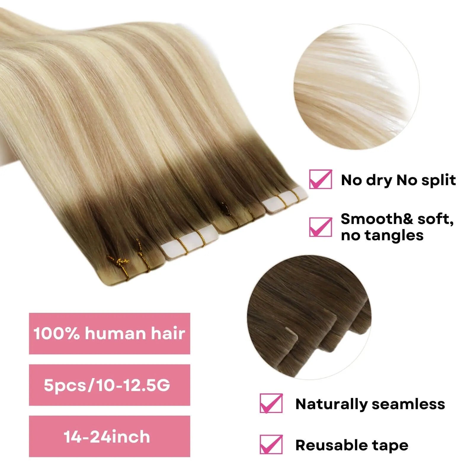 Seamless Injection Tape in Hair Extensions Virgin Human Hair Golden Chestnut Brown