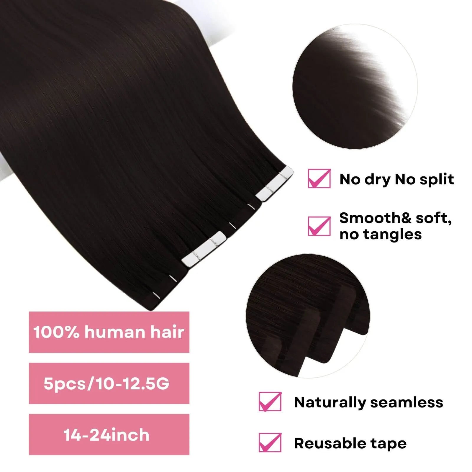 seamless virgin injection tape hair extensons dark brown