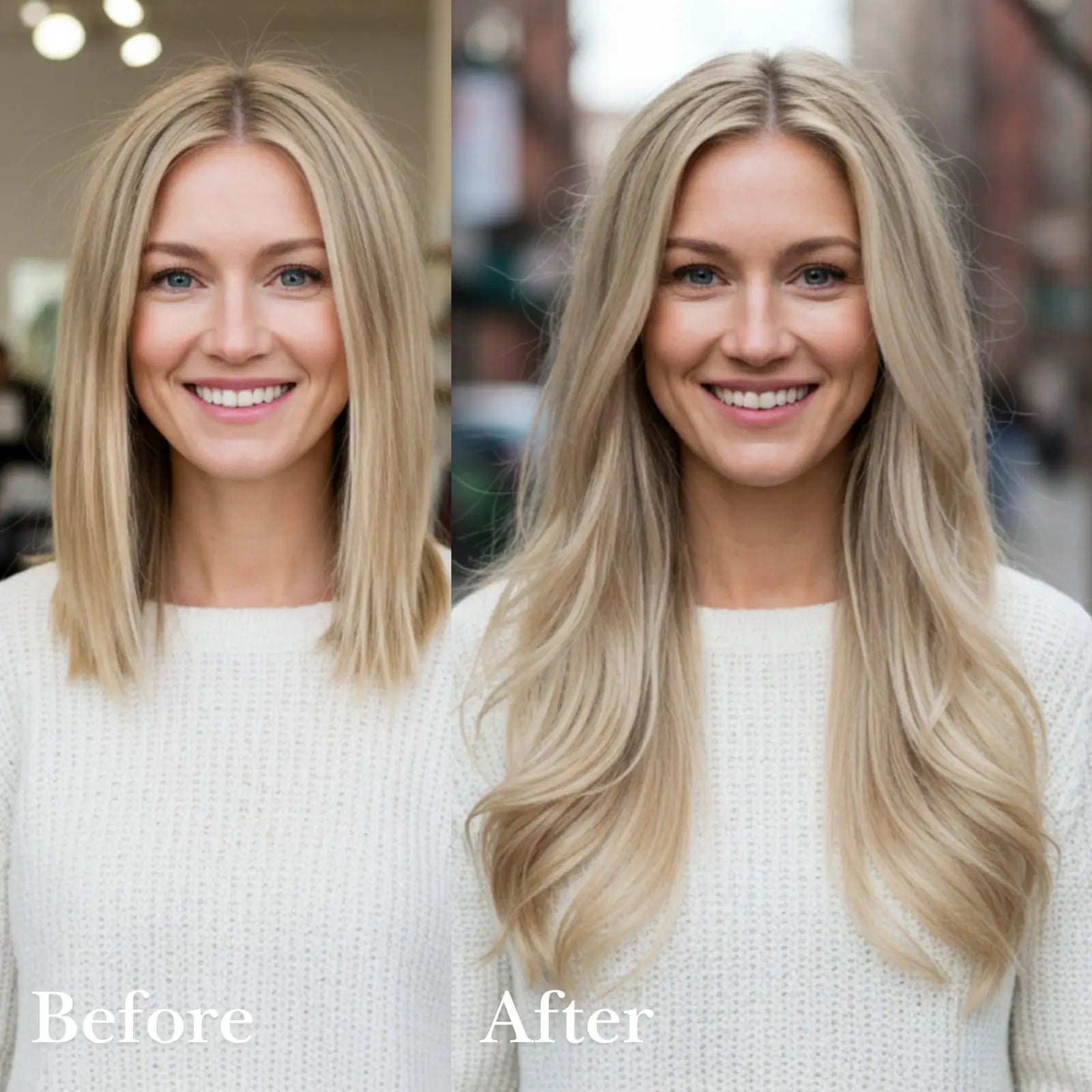 before and after invisible tape in hair extensions