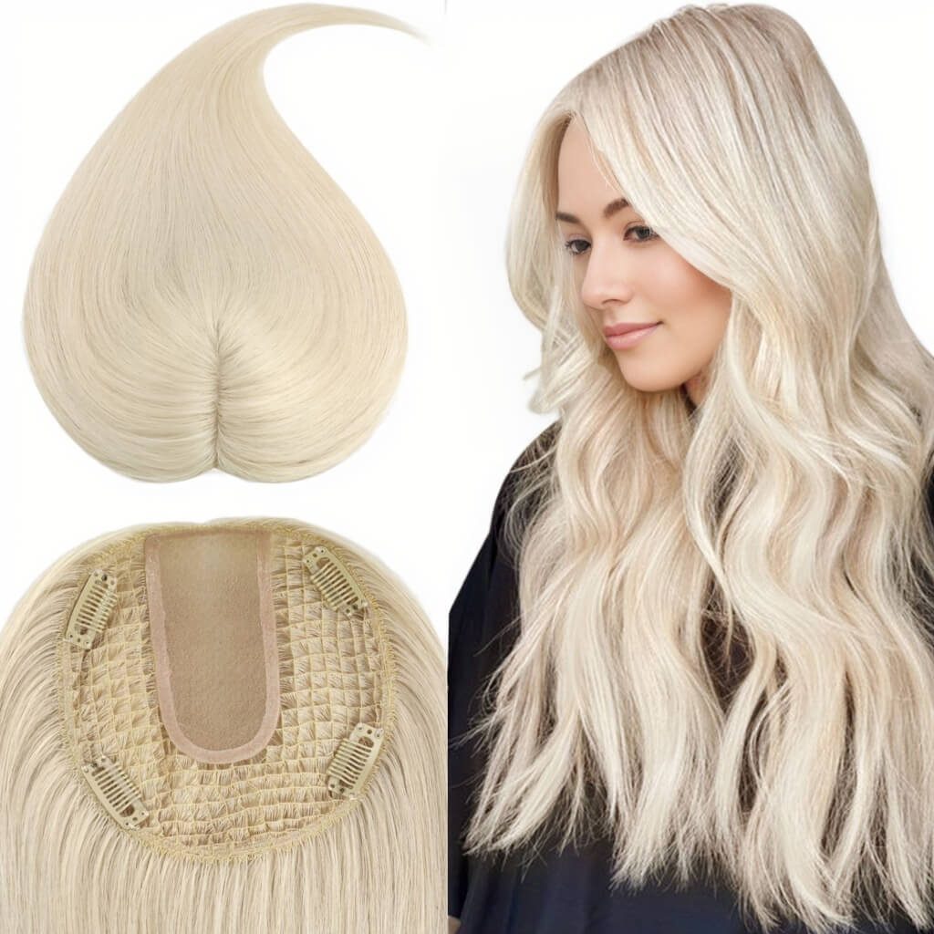 virgin human hair topper fishnet base light blonde