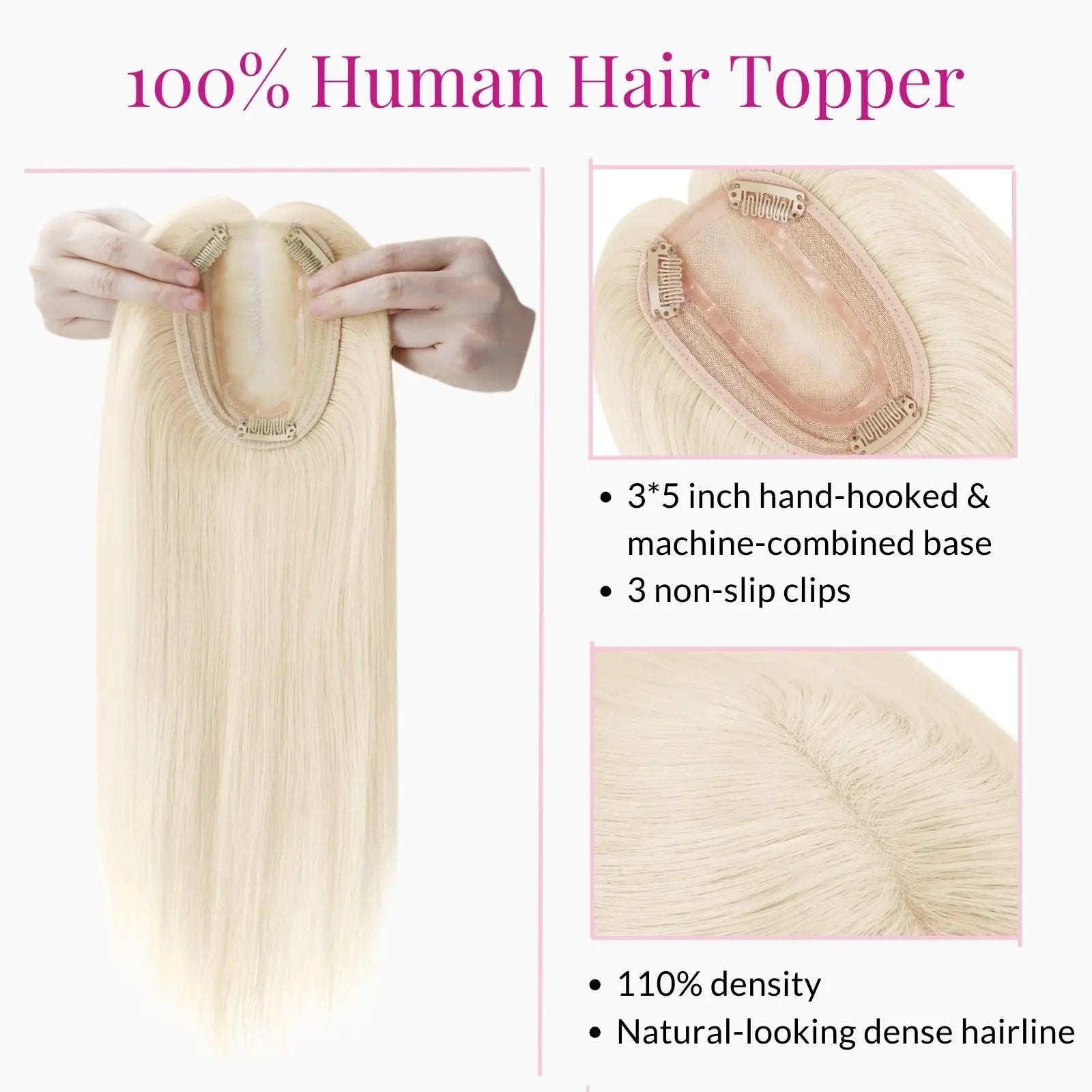 Clip on Human Hair Topper Virgin Human Hairpieces For Women Platinum Blonde