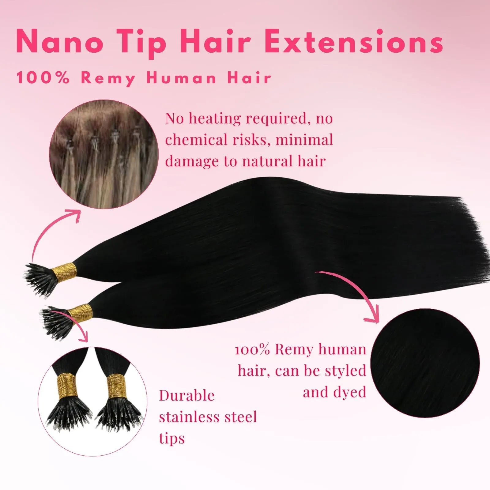 black nano ring human hair extensions