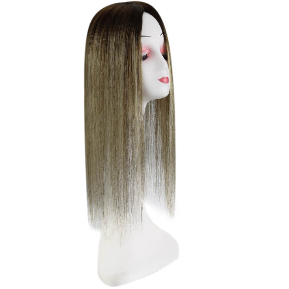 Topper Hair Pieces Balayage Ombre Brown with Blonde #3/8/22-3*5 inch |Youngsee