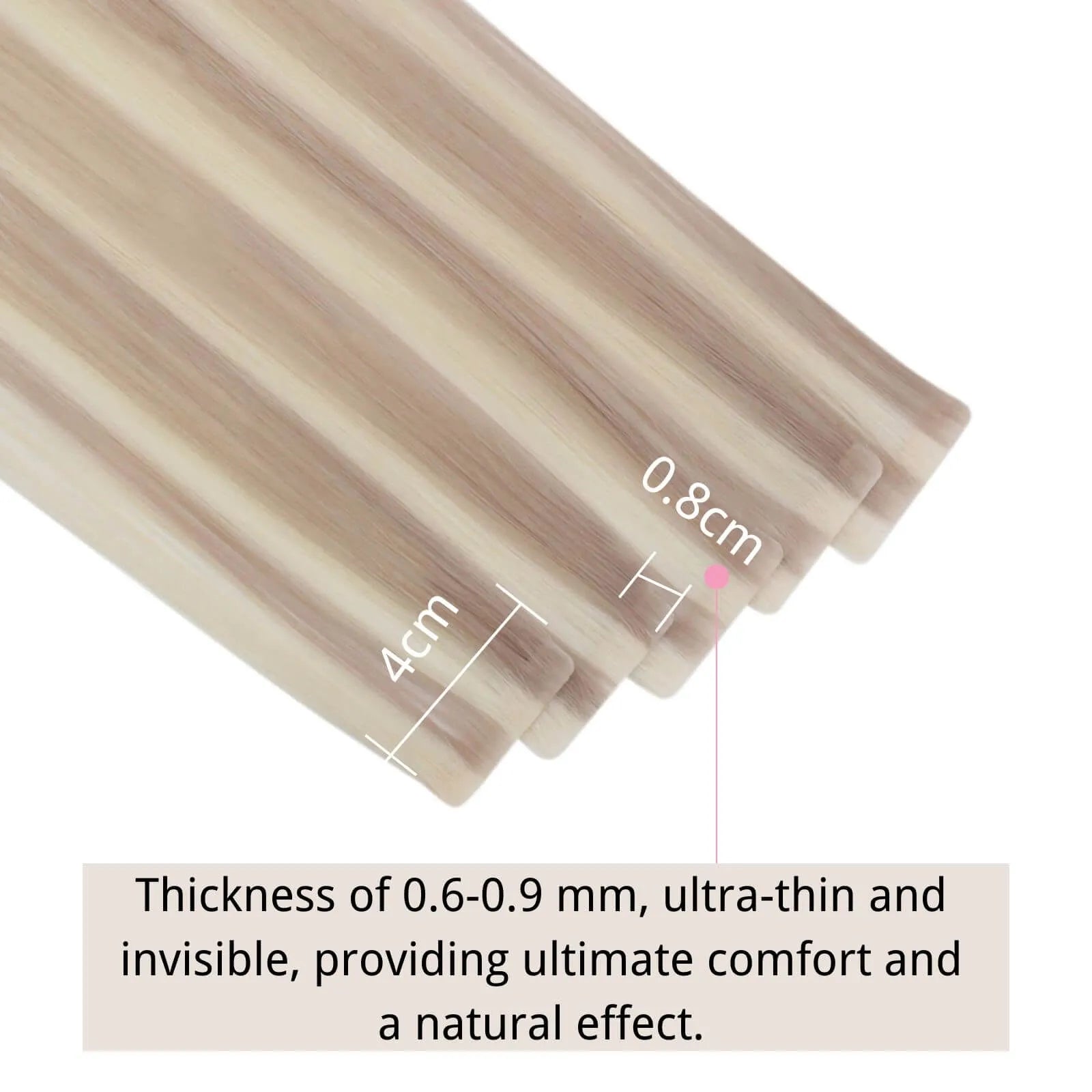 Soft Strawberry Blonde virgin injection tape in hair extensions