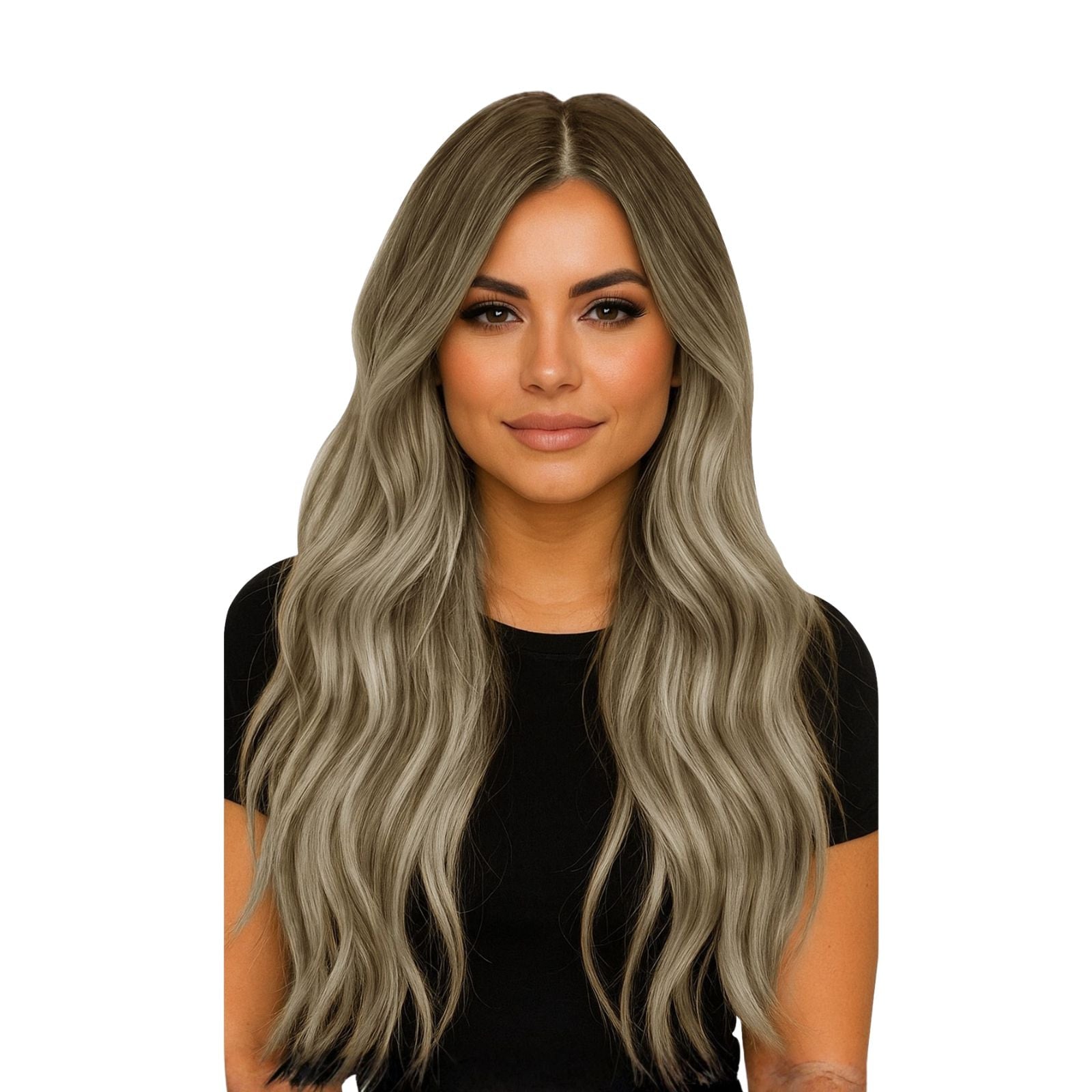 Injected PU Design Hair Extensions 7Pcs Clip-Ins Balayage Brown with Blonde