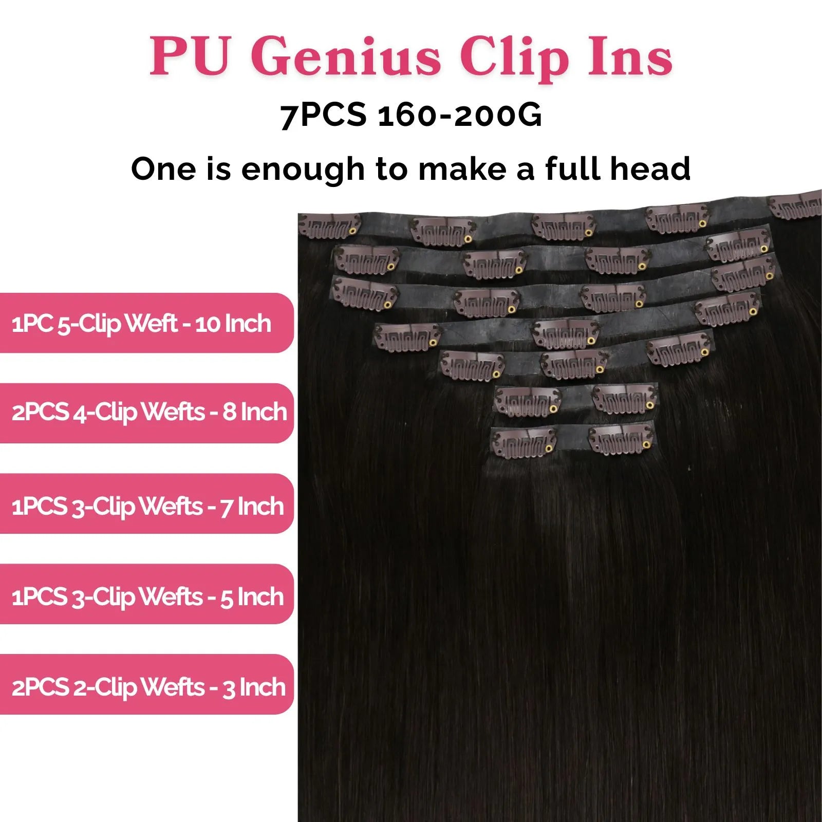 pu genius clip hair extensions dark brown