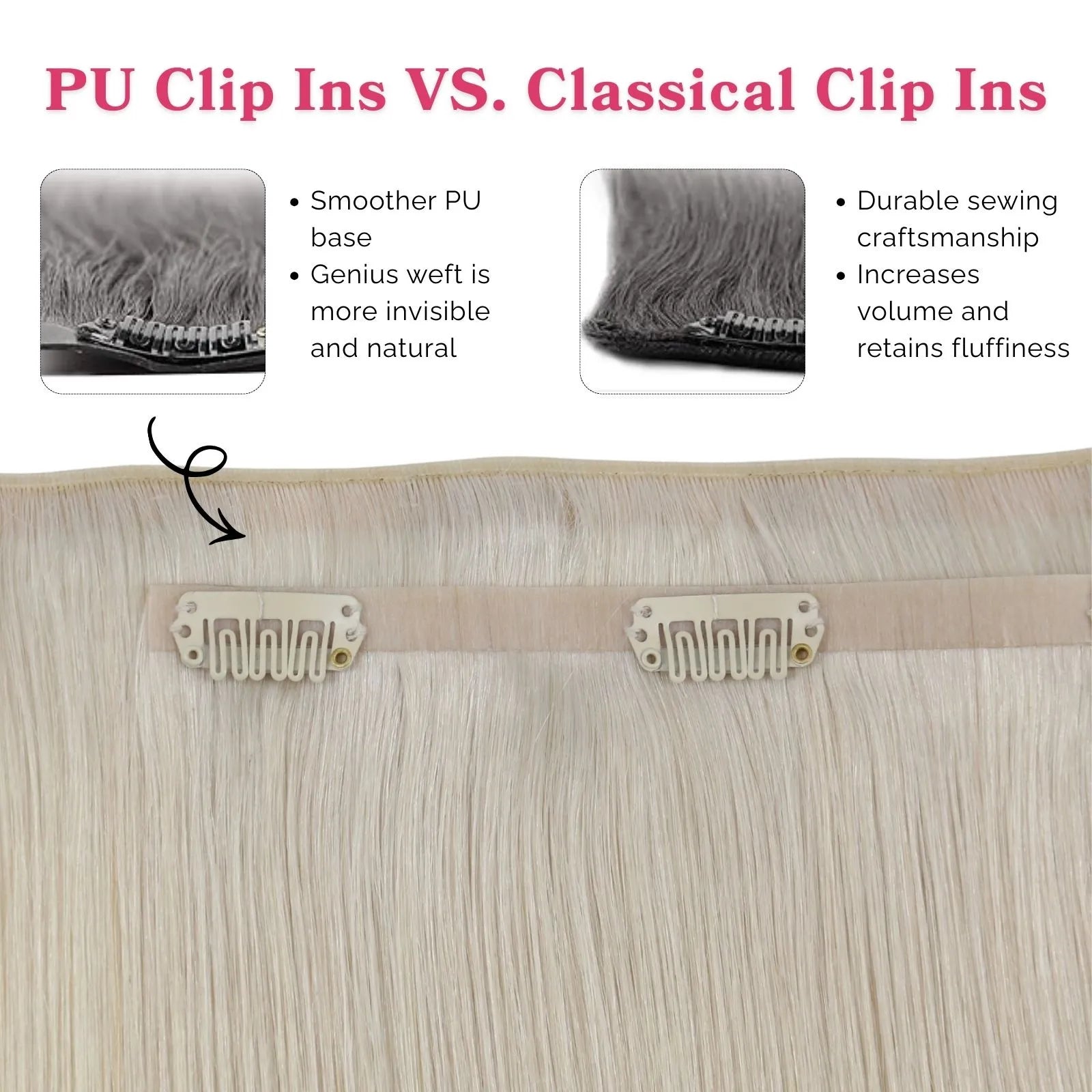 7pcs pu clip ins genius weft hair