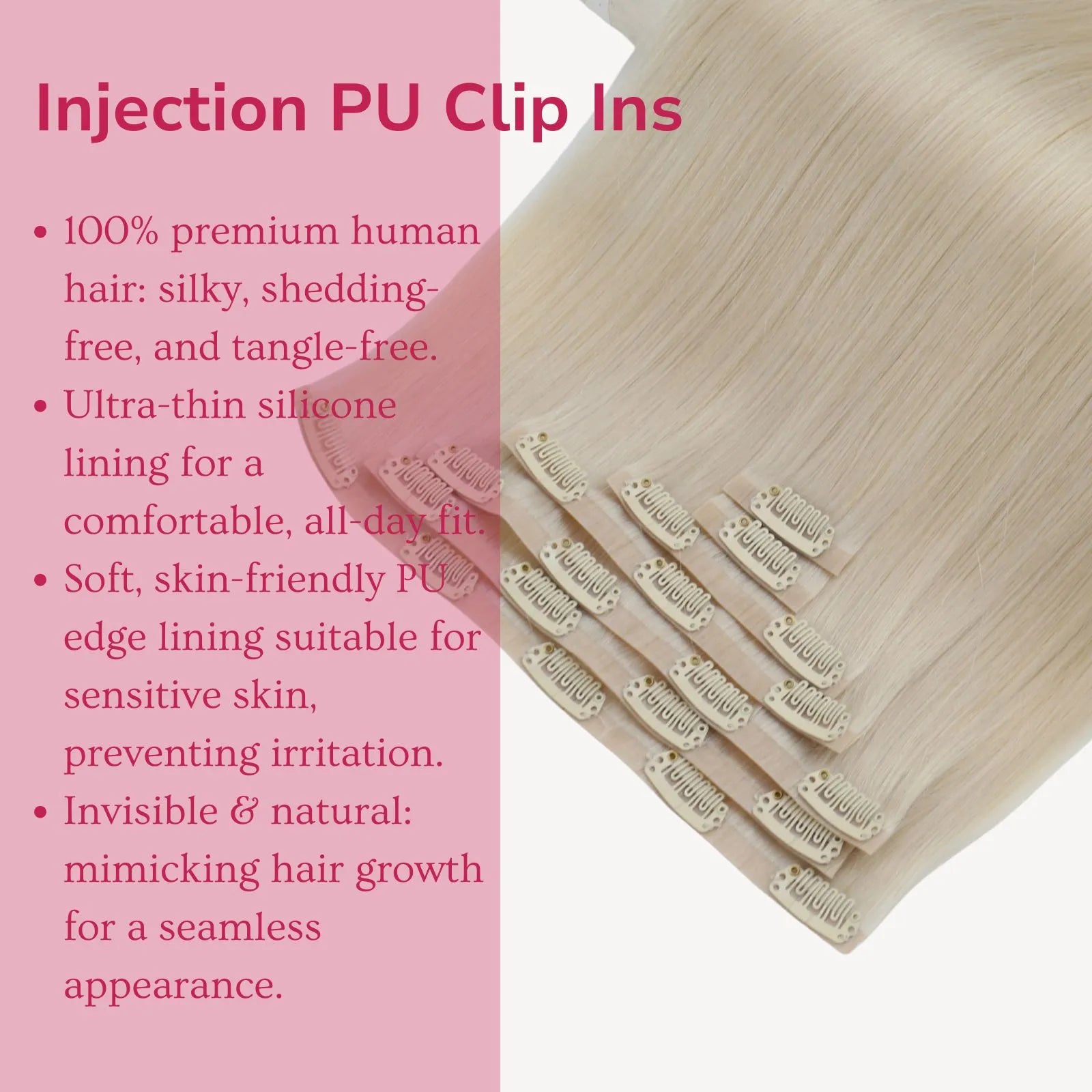 7pcs injection pu clip in hair extensions blonde hair