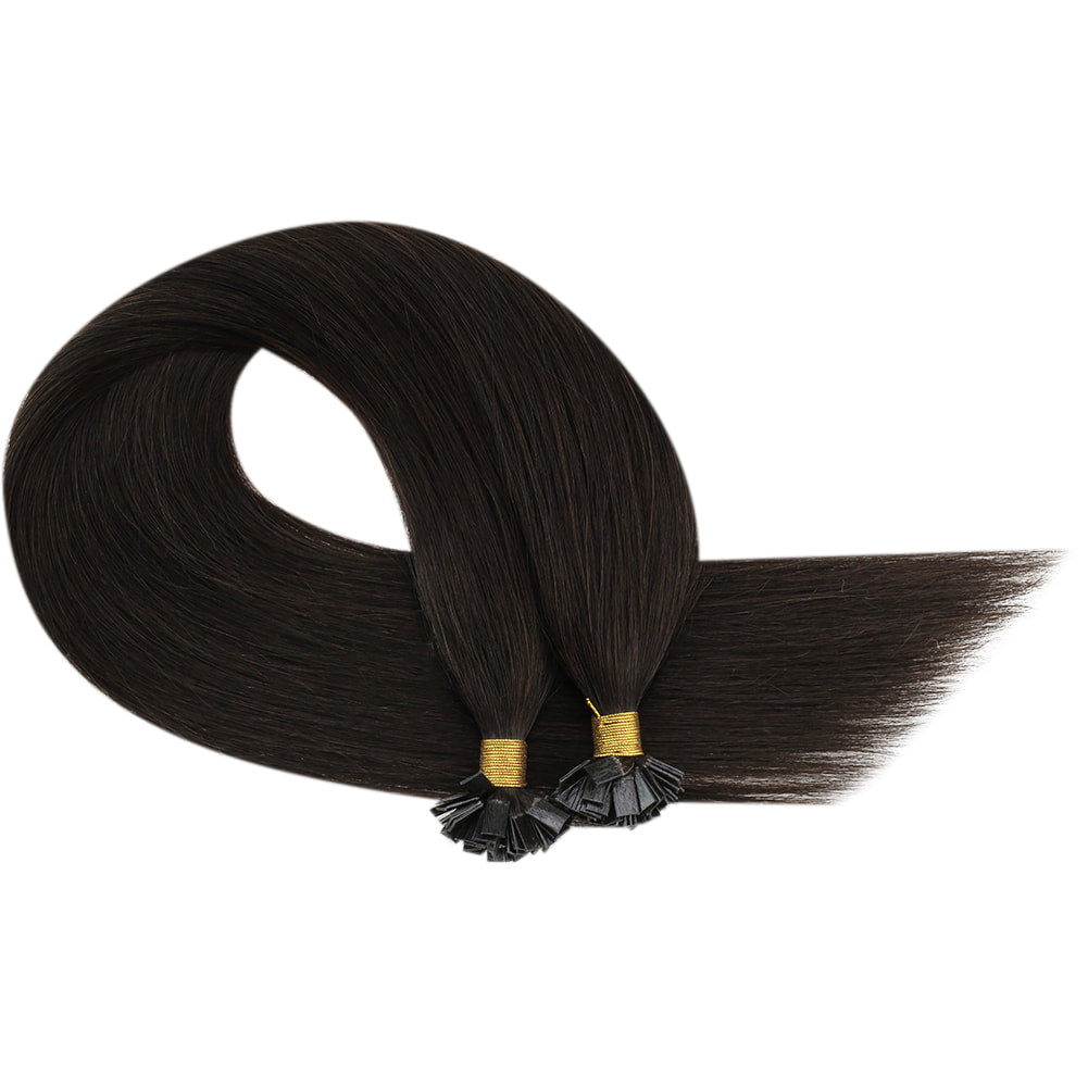 Flat Tip Keratin Protein Human Hair Extensions Dark Brown