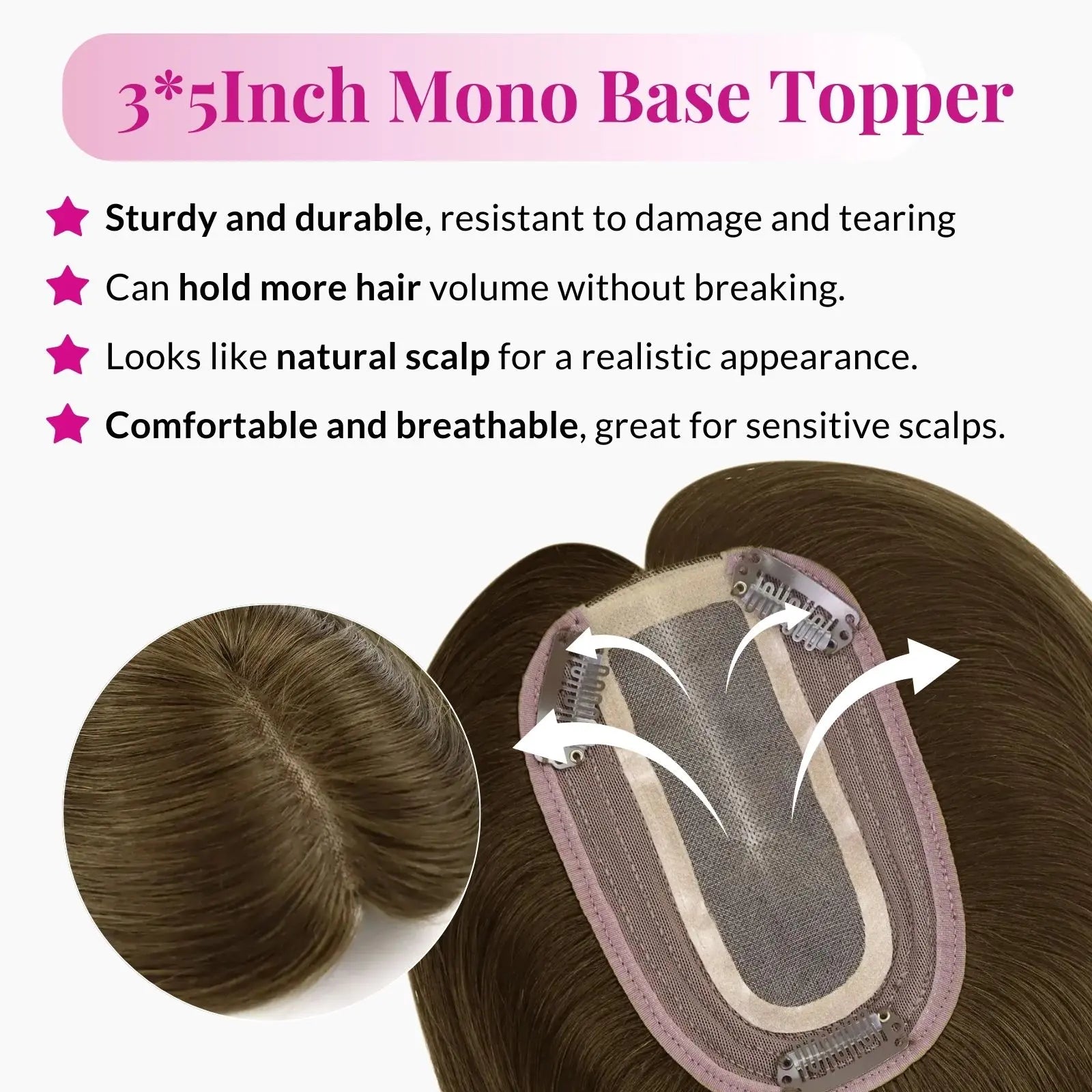light brown human hair topper for thin hair