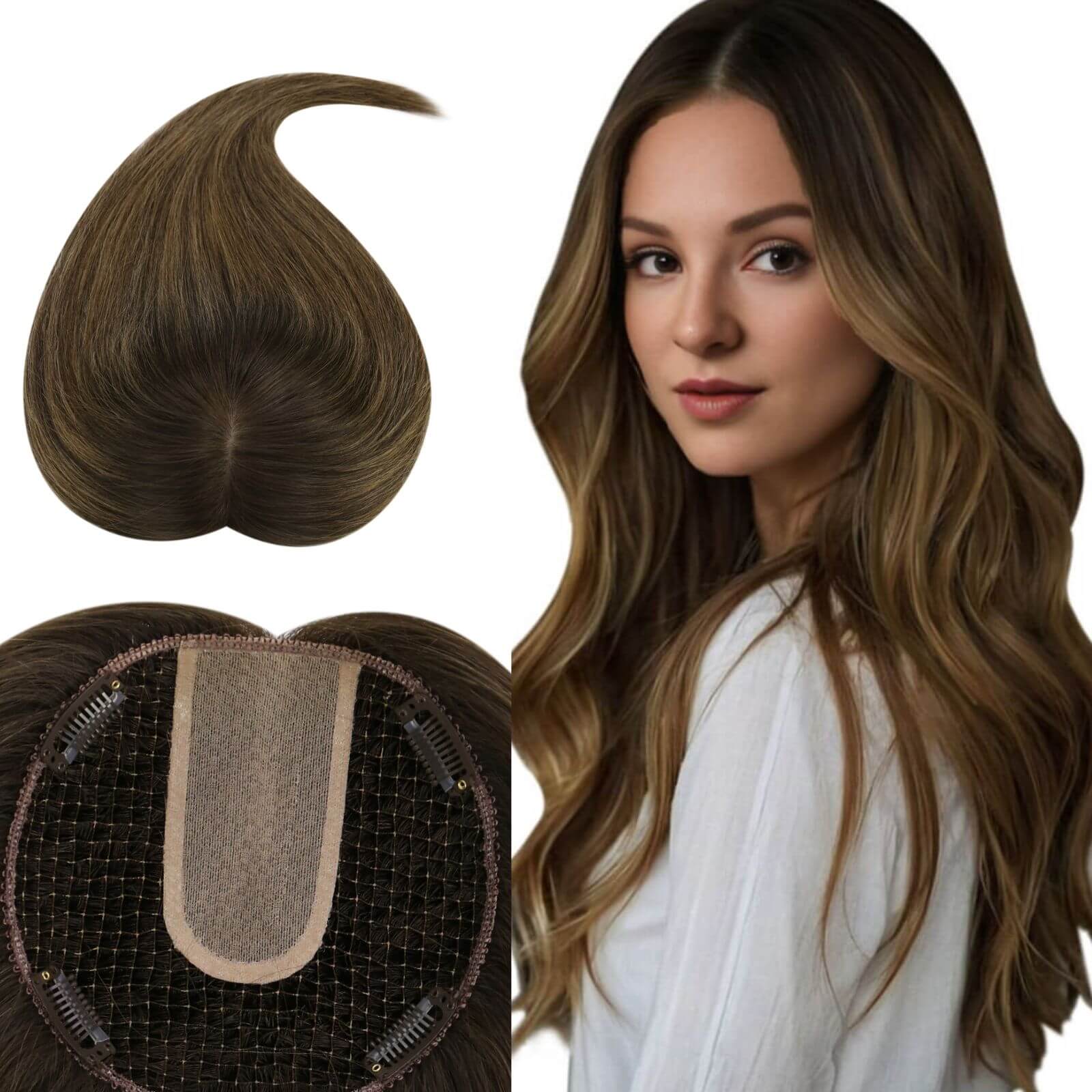 real human hairpieces fishnet hair topper balayage dark brown for thin hair