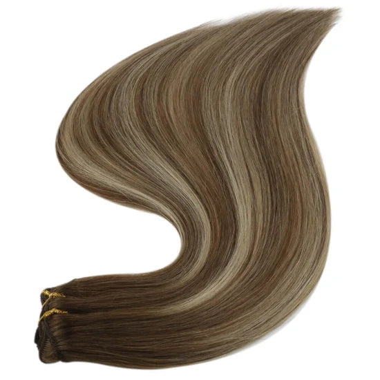 Remy Hair Weft Extensions Human Hair Balayage Brown With Blonde #6/60/6