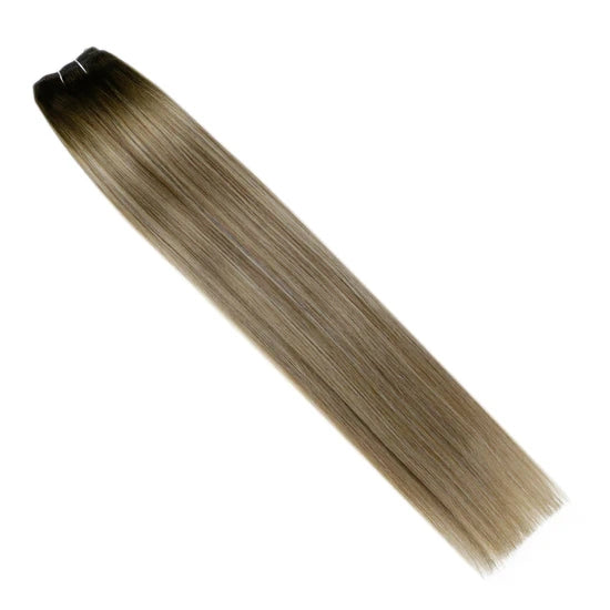 Remy Hair Weft Extensions Human Hair Balayage Brown With Blonde #3/8/22