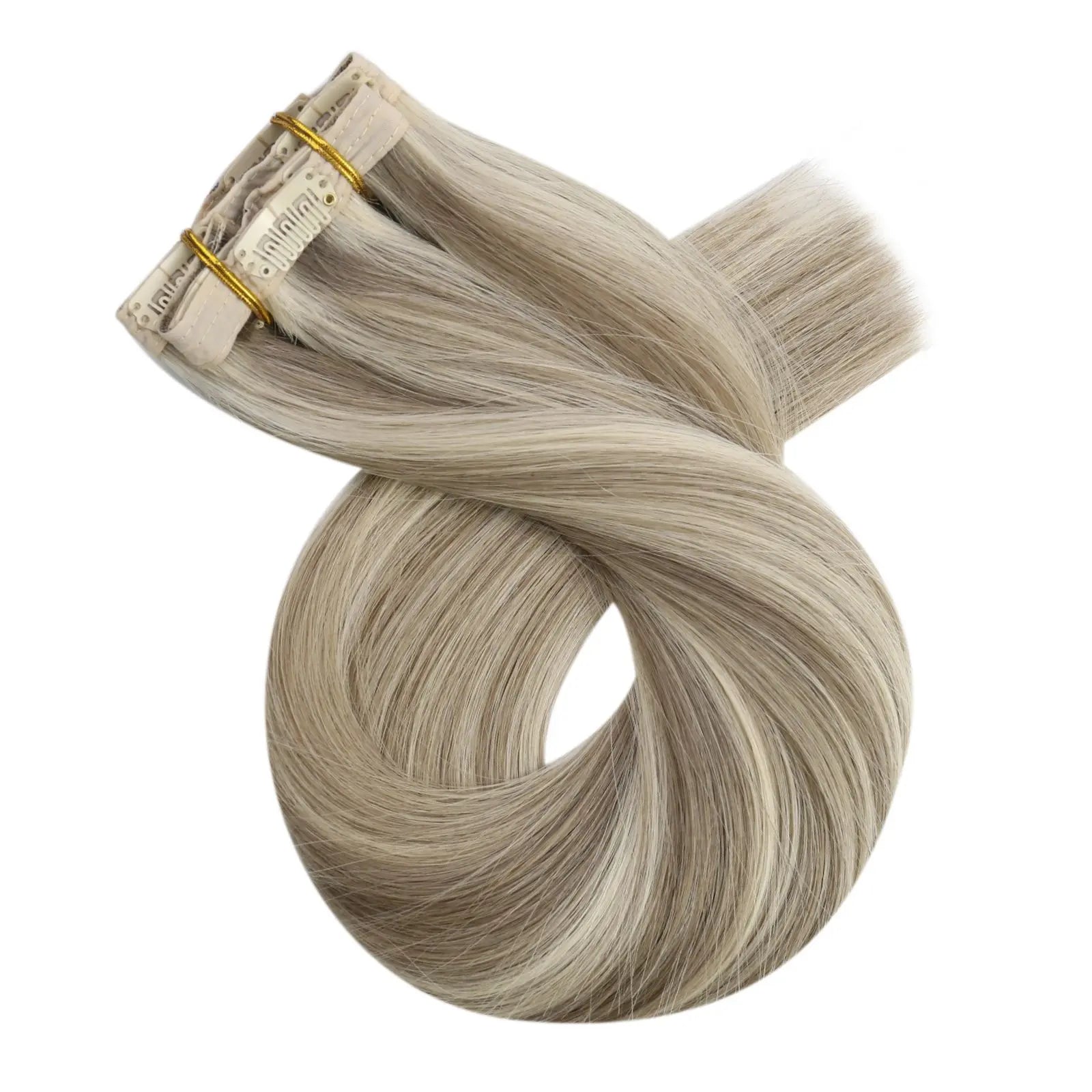 virgin clip in hair extensions Beige Blonde Highlighted