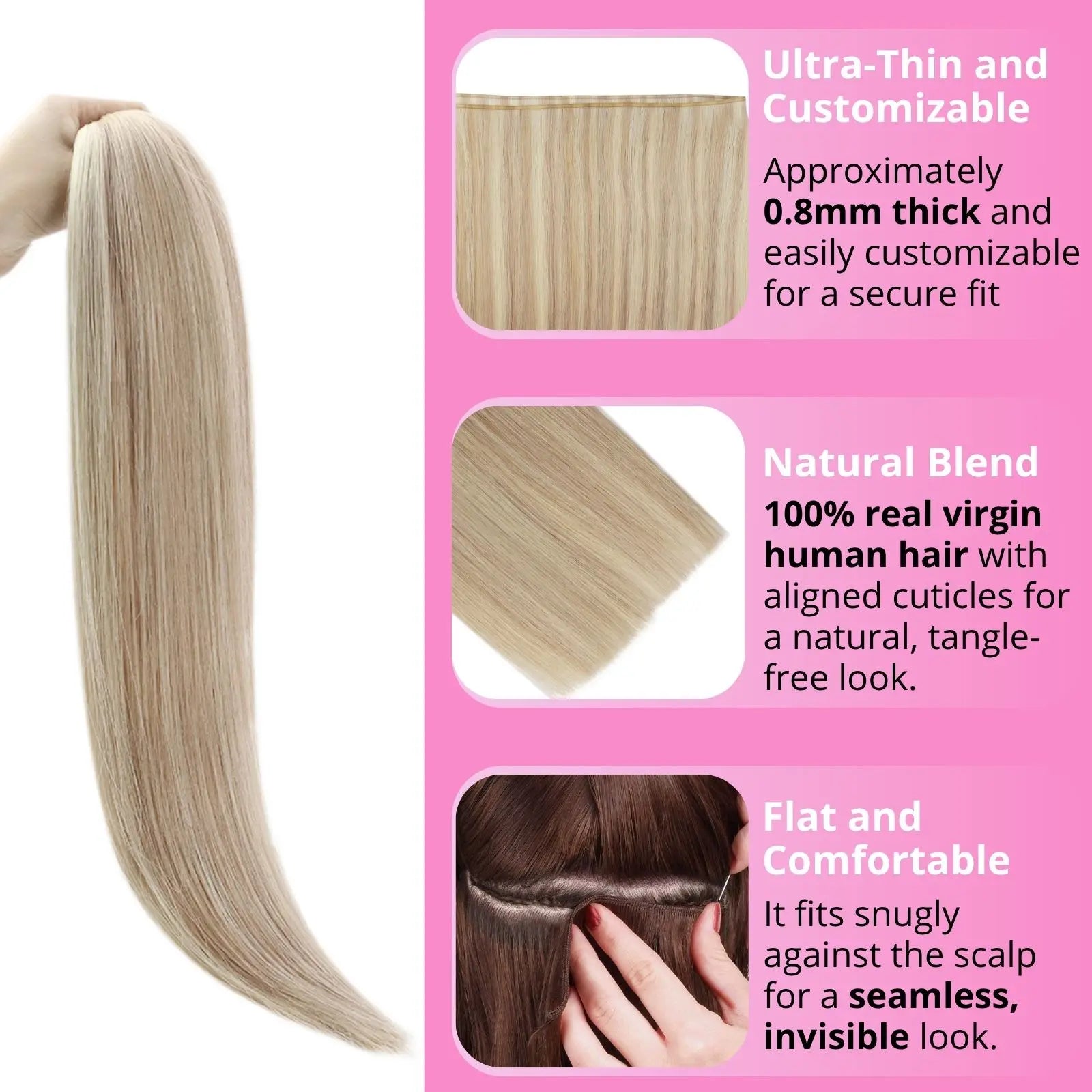 soft and natural human hair wefts flat silk weft hair extensions