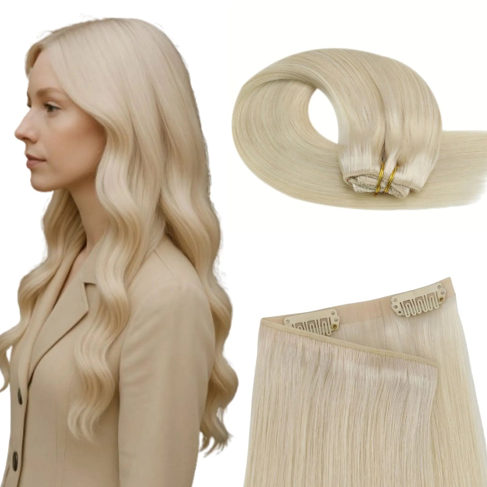 seamless pu genius clip ins blonde hair