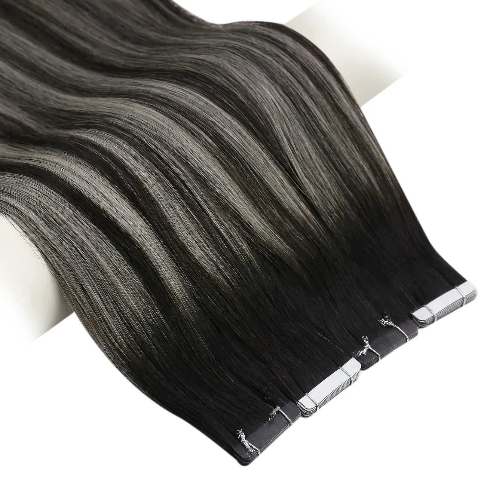 virgin tape in hair extensions black wih silver