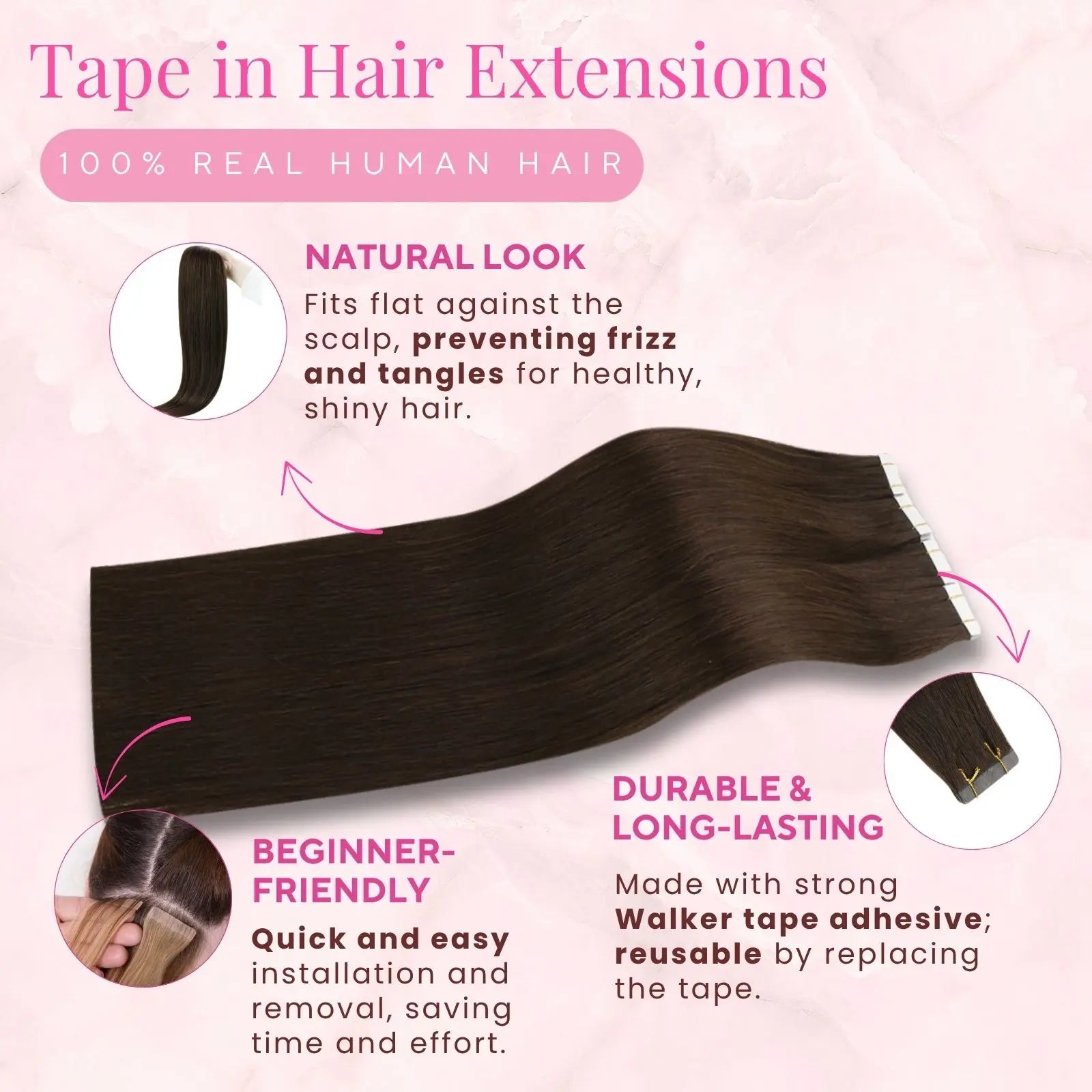regular tape in hair extensions dark brown