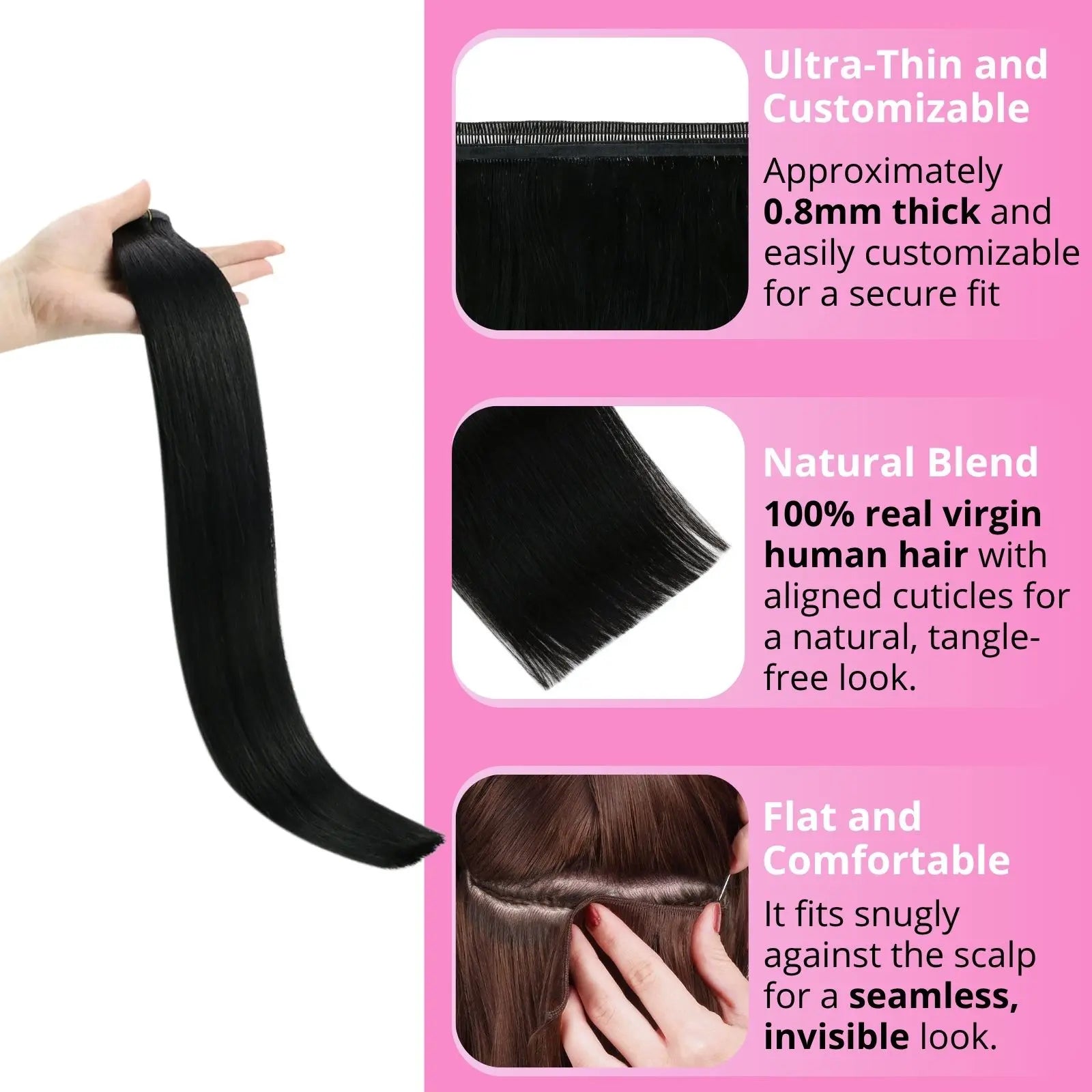 off black flat silk weft hair extensions