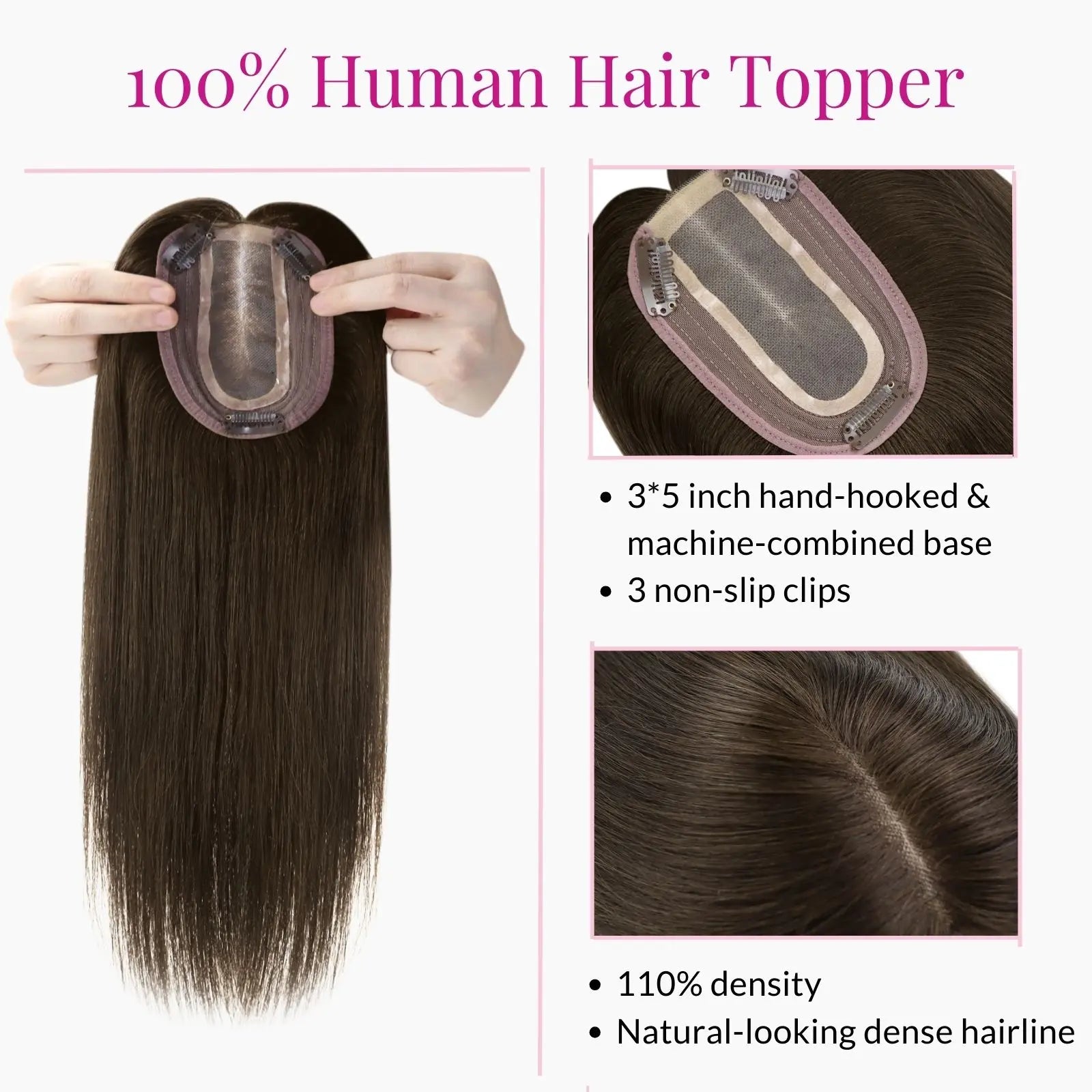 Best Human Hair Topper Virgin Human Hairpieces For Thinning Crown Dark Brown