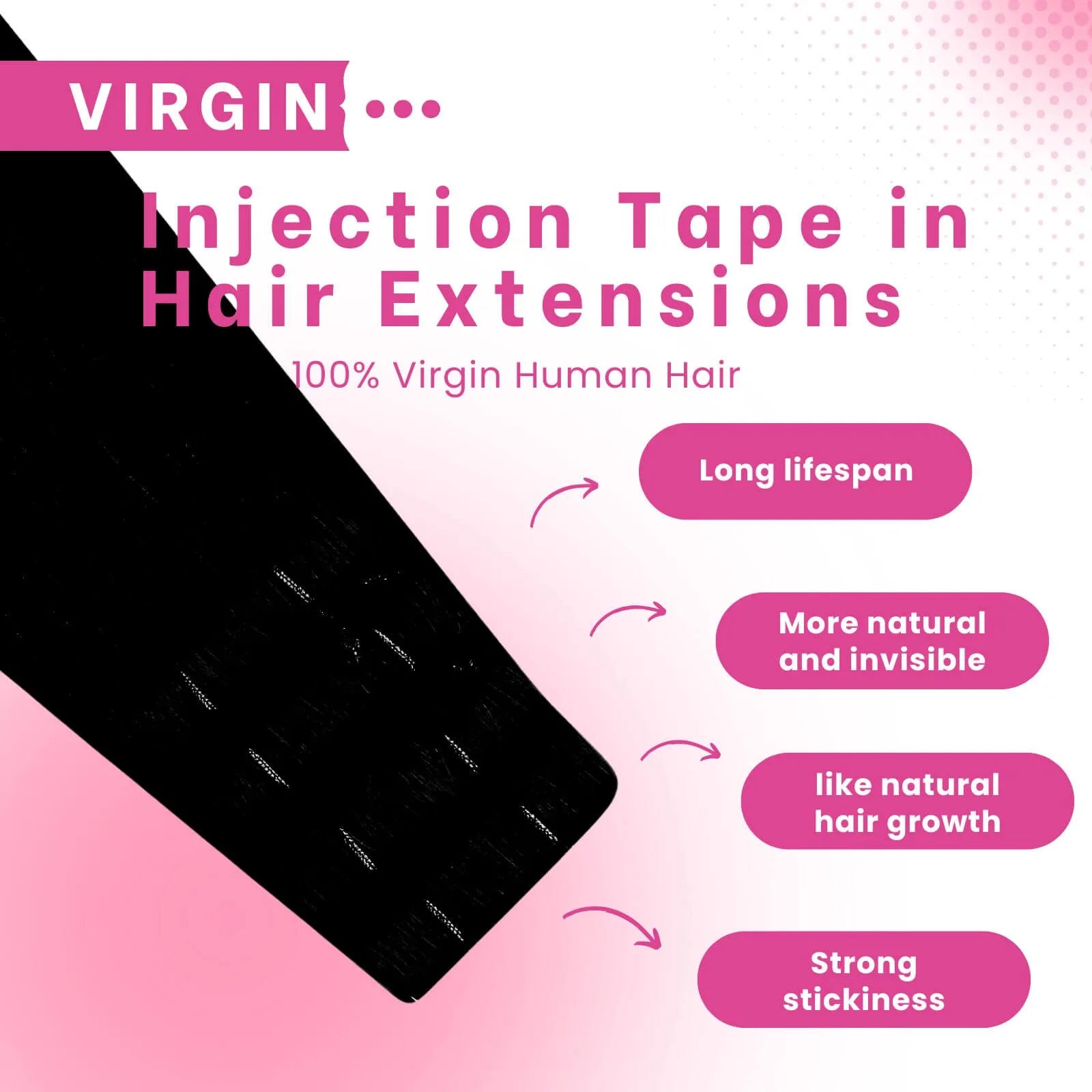 Seamless Injection Tape in Hair Extensions Virgin Human Hair Jet Black