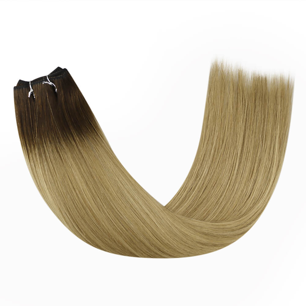 Virgin Sew in Weft Hair Extensions Balayage Brown Mixed Blonde