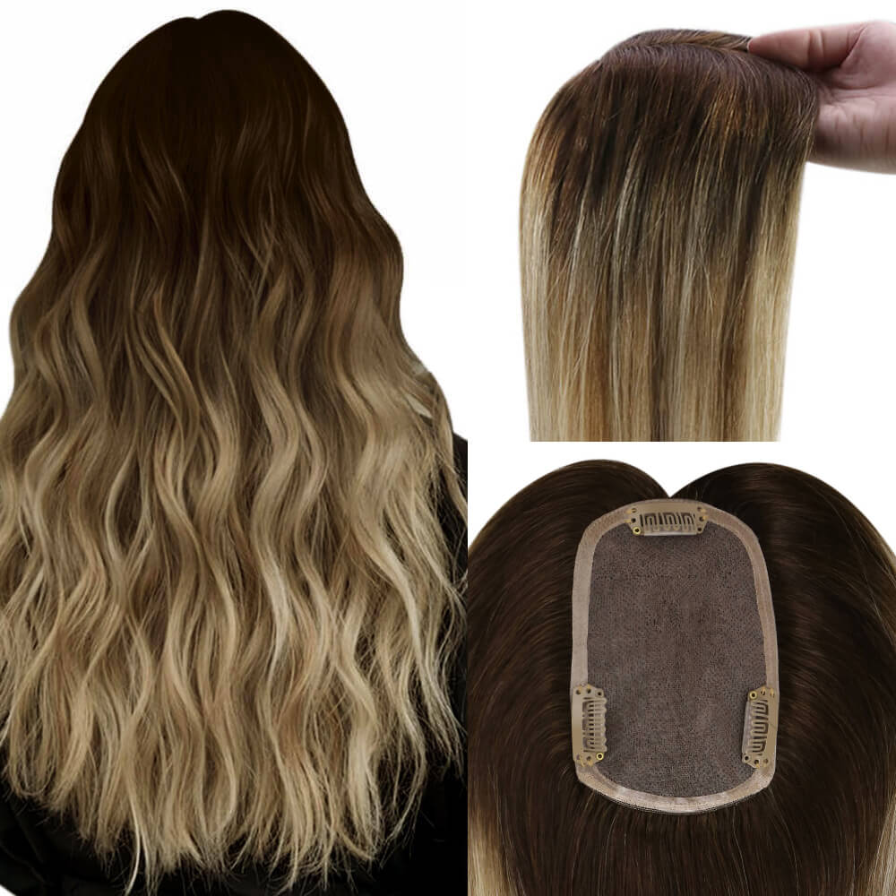 topper hair balayage brown with blonde