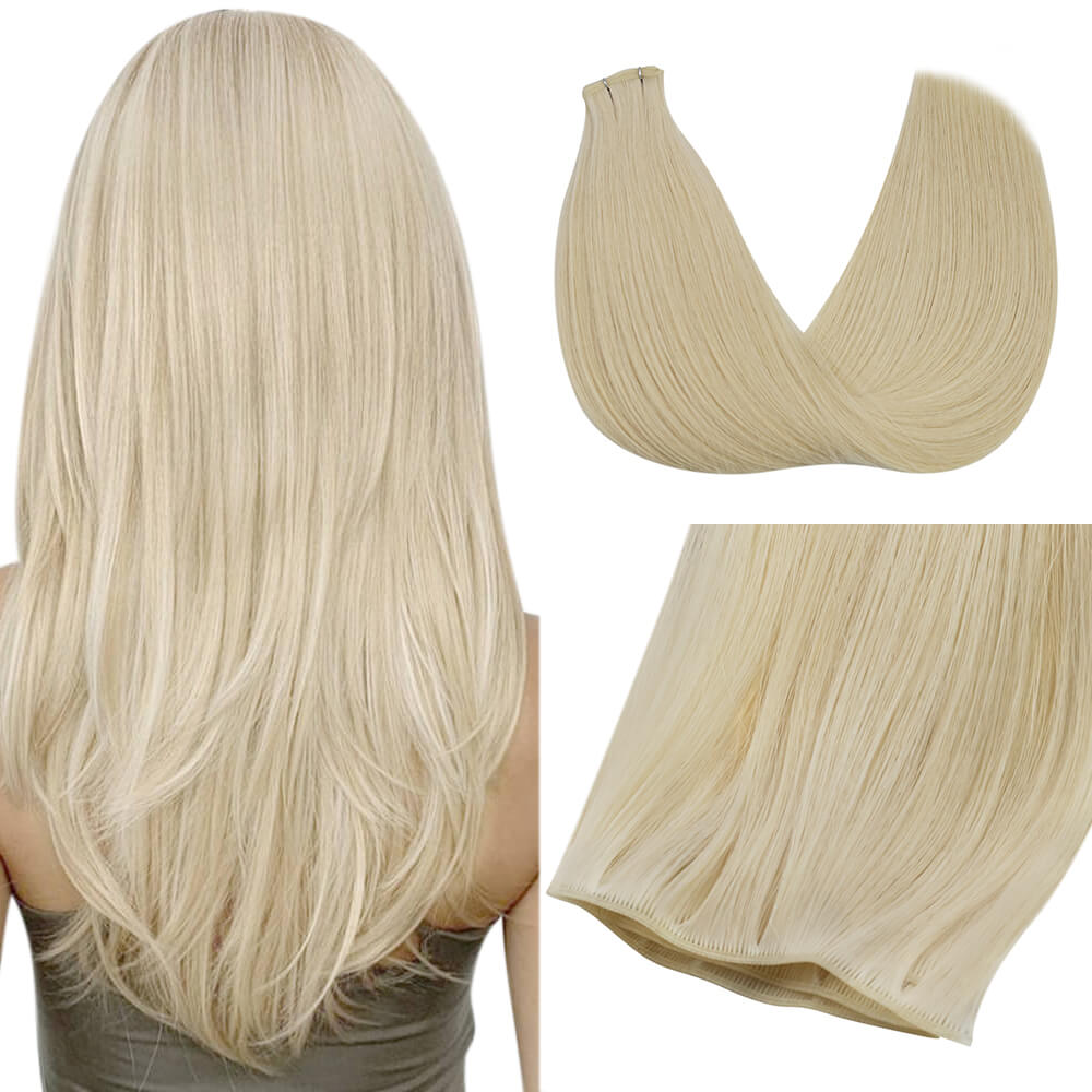 hybrid weft hair extensions Platinum Blonde human hair bundles