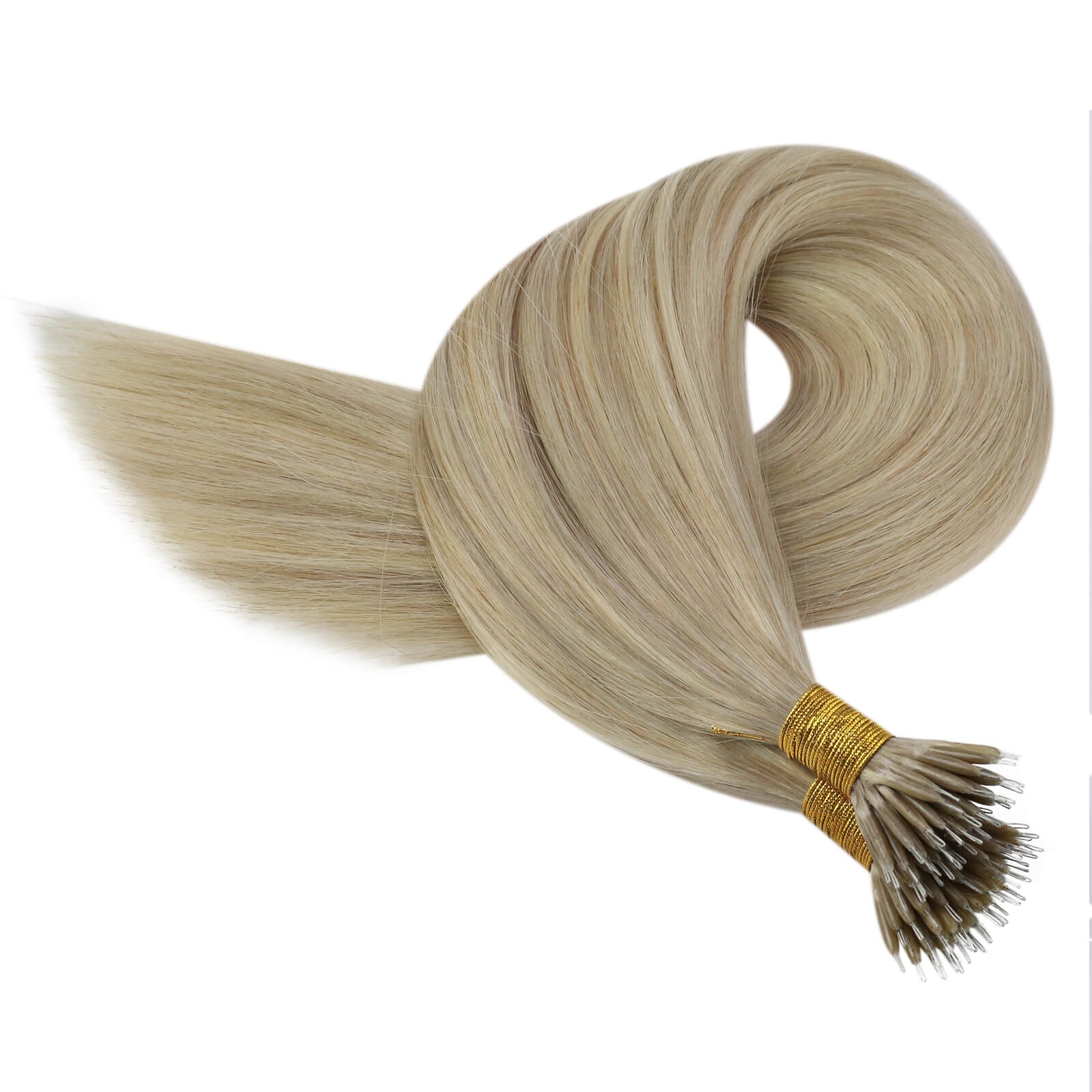 nano beads hair extensions highlight ash blonde with bleach blonde