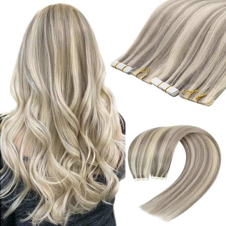 Invisible Seamless Clip In Hair Extensions #8/613 (Medium Ash