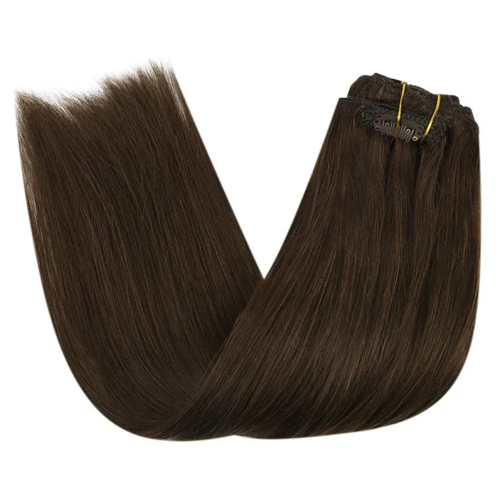 7Pcs Clip in Remy Human Hair Extensions Clip ins Brown #4