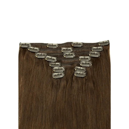 7Pcs Clip in Remy Human Hair Extensions Clip ins Brown #4