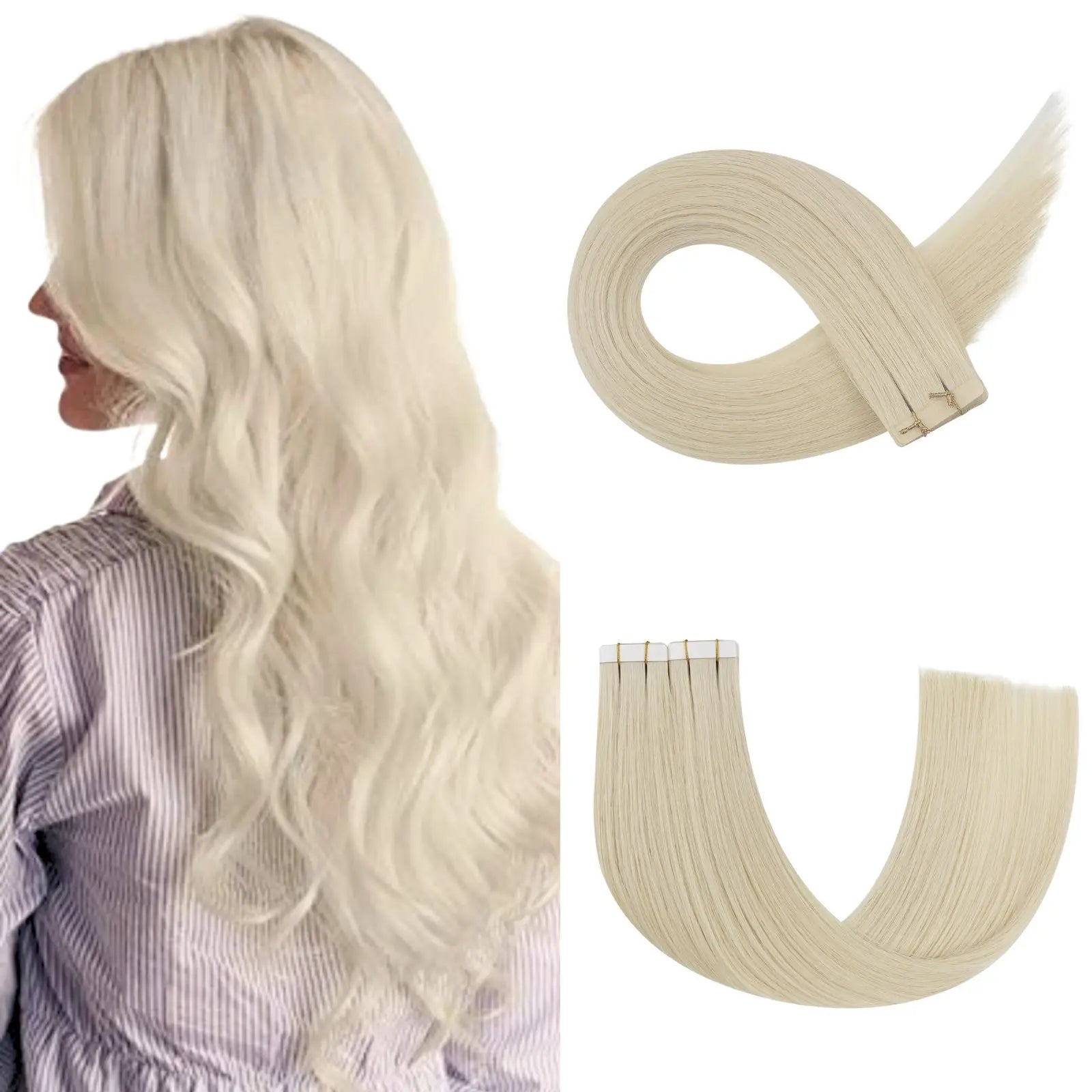 Virgin Human Hair Tape in Extensions White Blonde