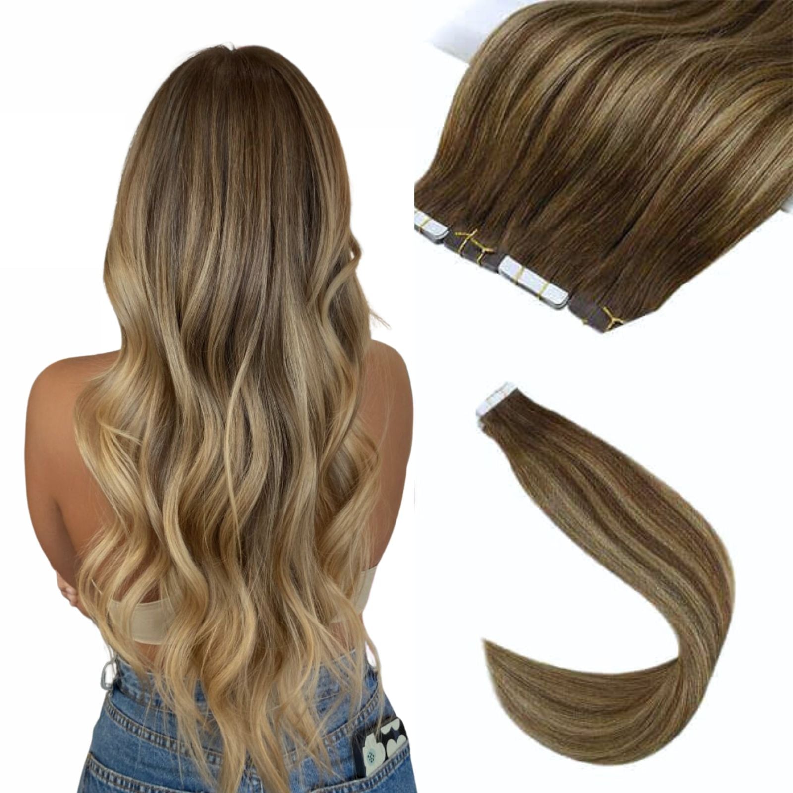 tape in hair extensions balayage brown with blonde