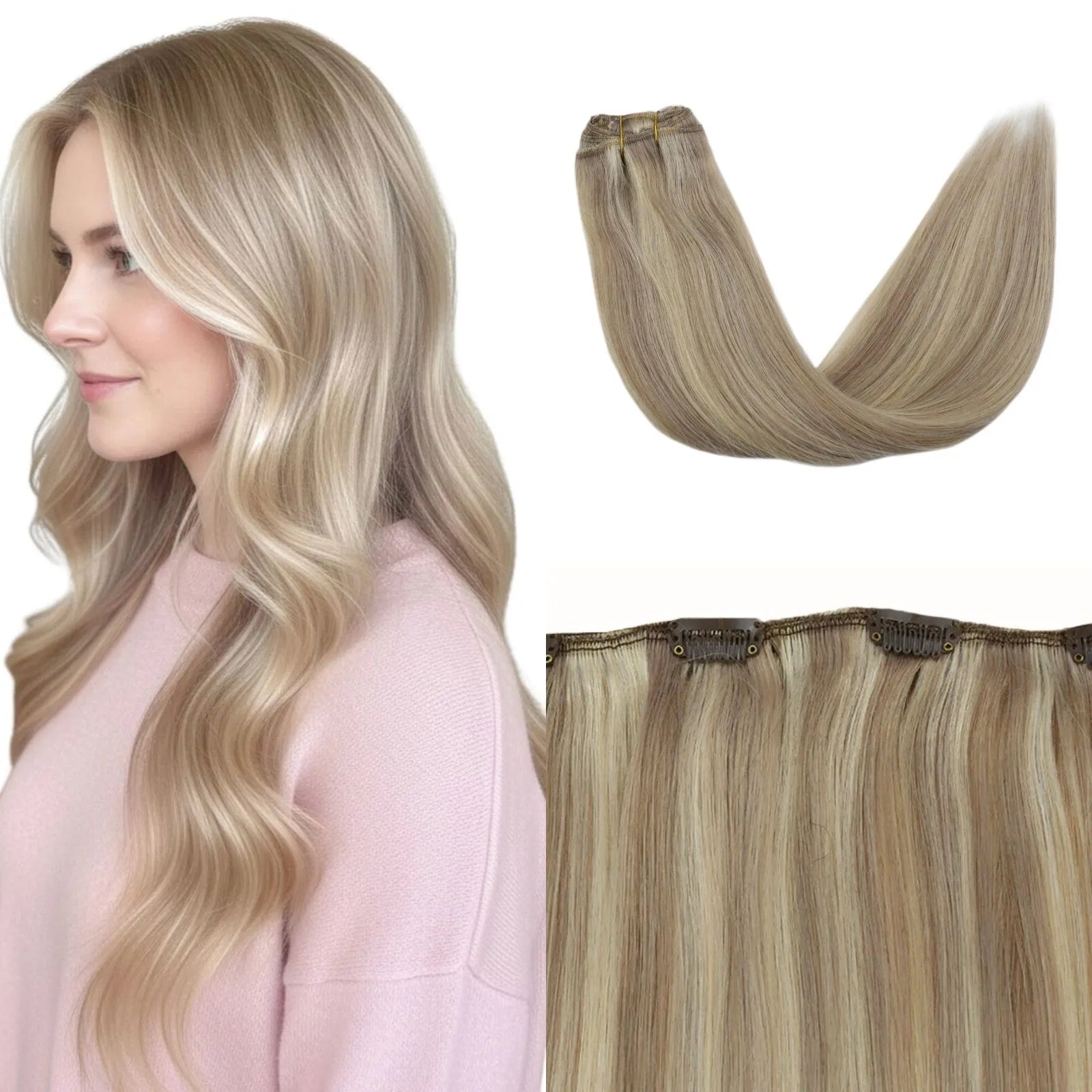 Classical Clip in Hair Extensions Remy Human Hair Highlight Blonde