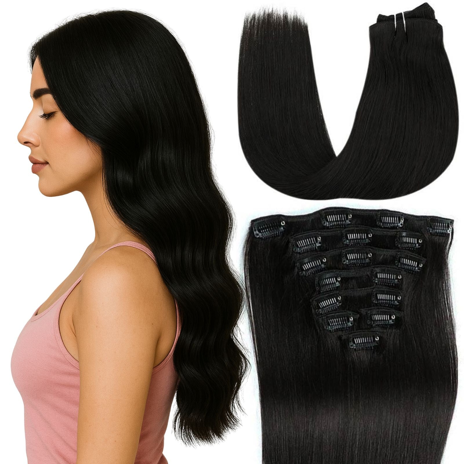 clip ins  hair extensions jet black