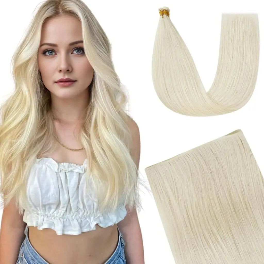 Genius Indian Human Hair Weft Extensions Whitest Blonde