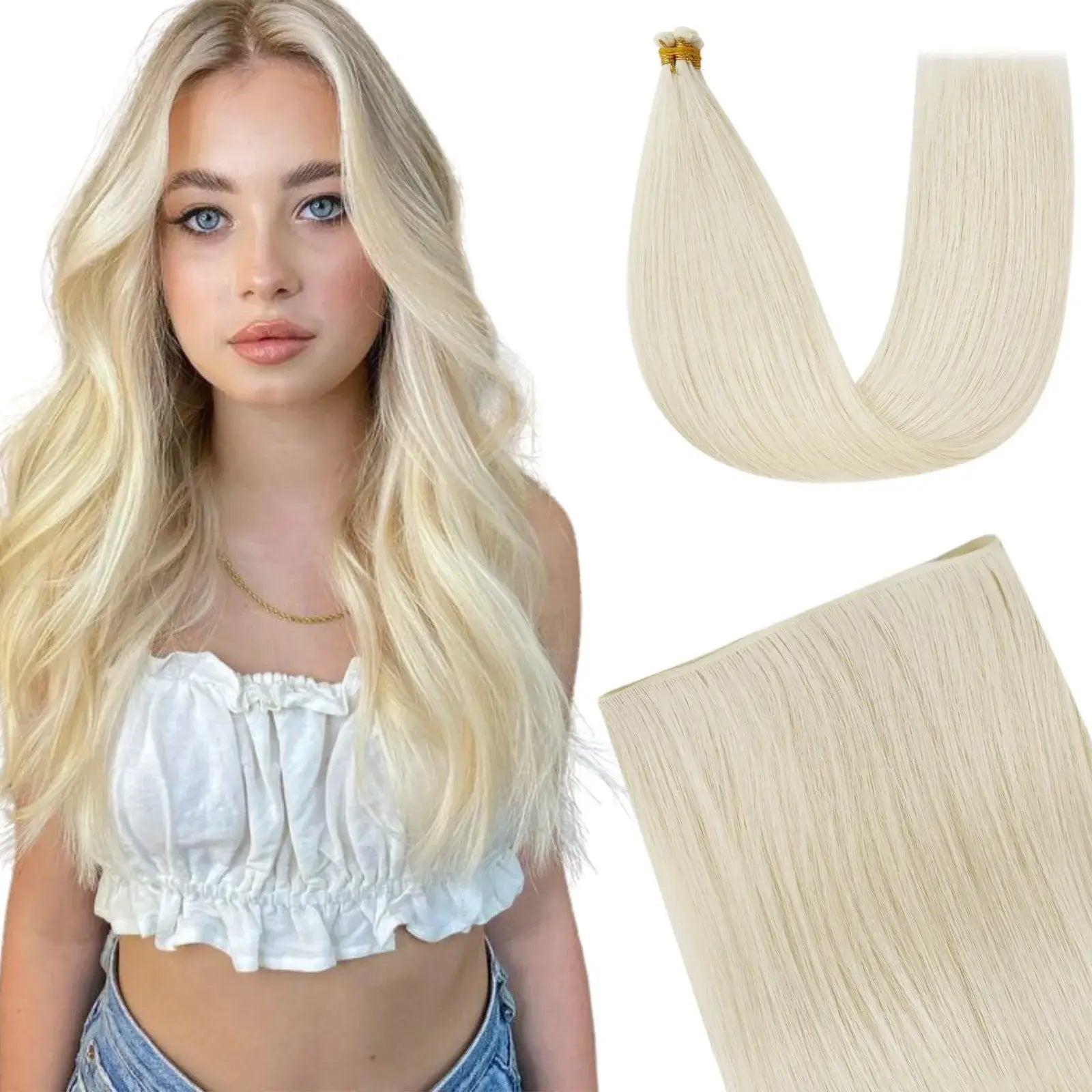 Genius Indian Human Hair Weft Extensions Whitest Blonde