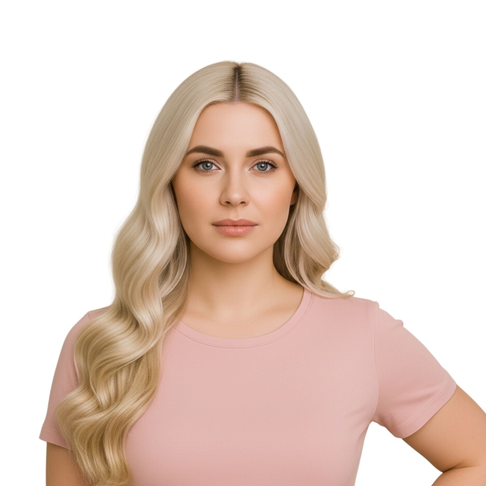 Injected PU Seamless Clip-On Hair 7Pcs Clip-Ins Highlight Blonde