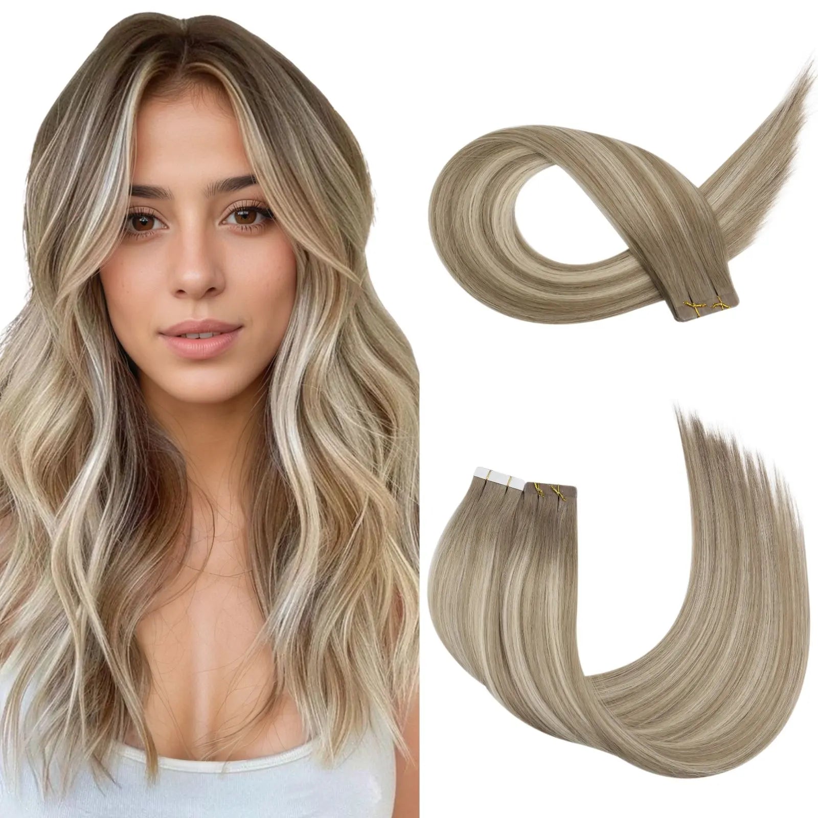 balayage ash blonde tape in hair extensions