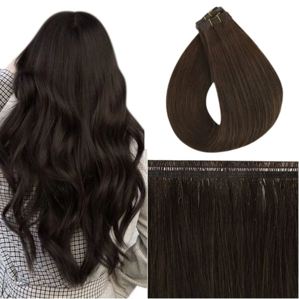 dark brown silk weft hair extensions，flat silk weft hair