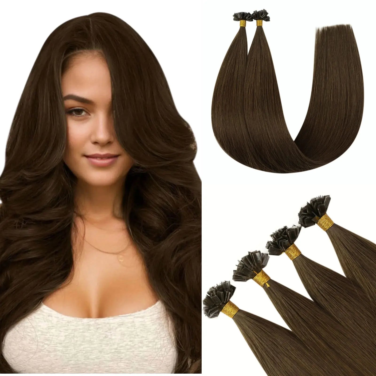Virgin K Tip Hair Extensions 100% Human Hair Light Brown #4 - youngsee