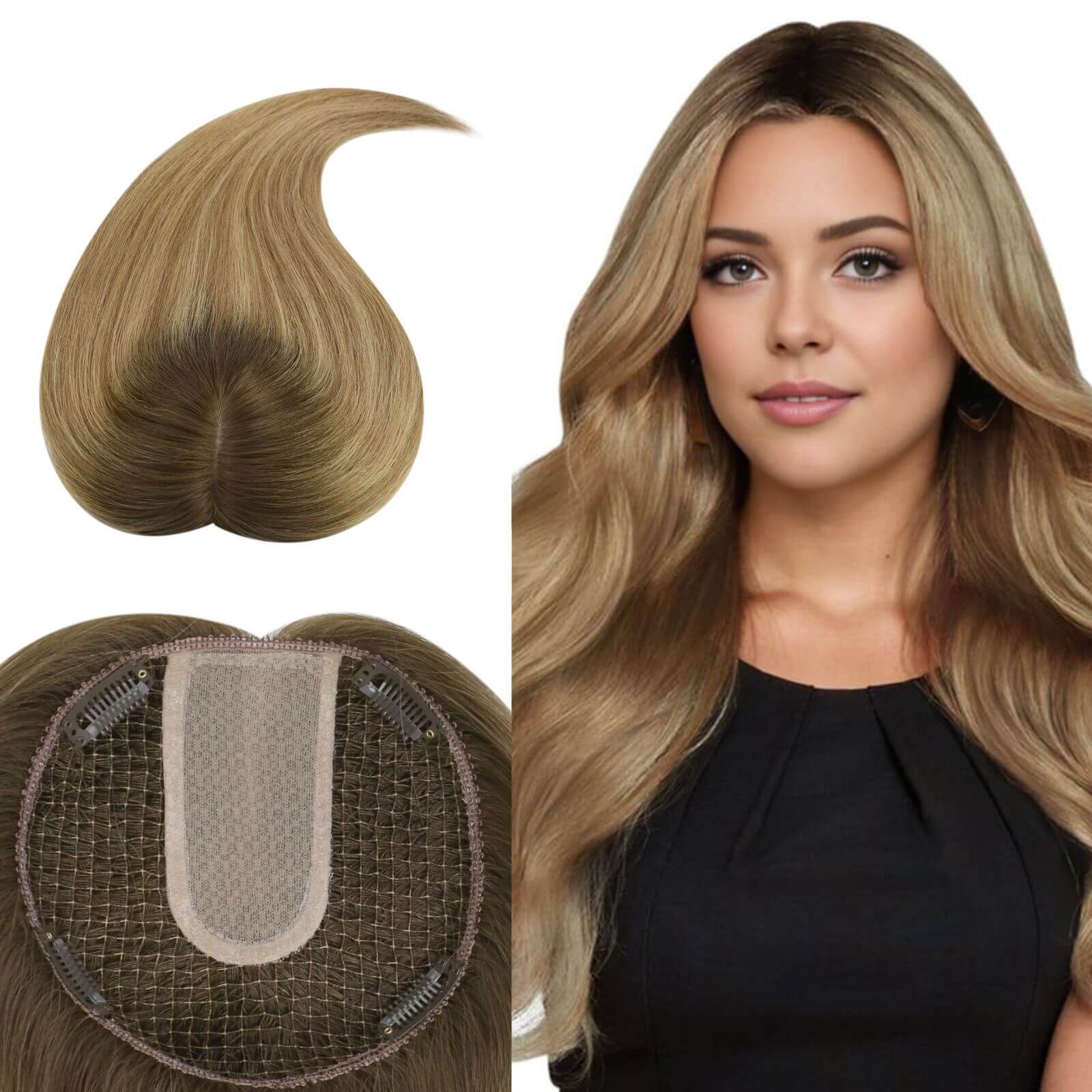 brown with blonde human hairpieces fishnet topper