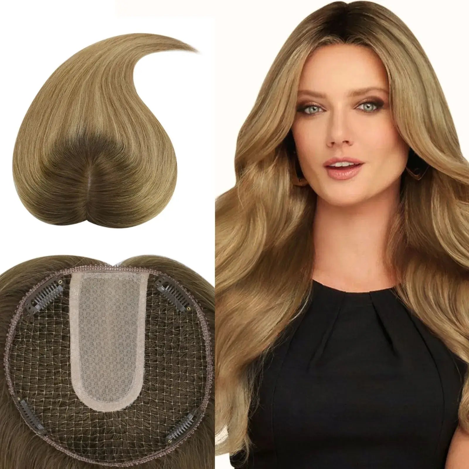 brown with blonde human hairpieces fishnet topper