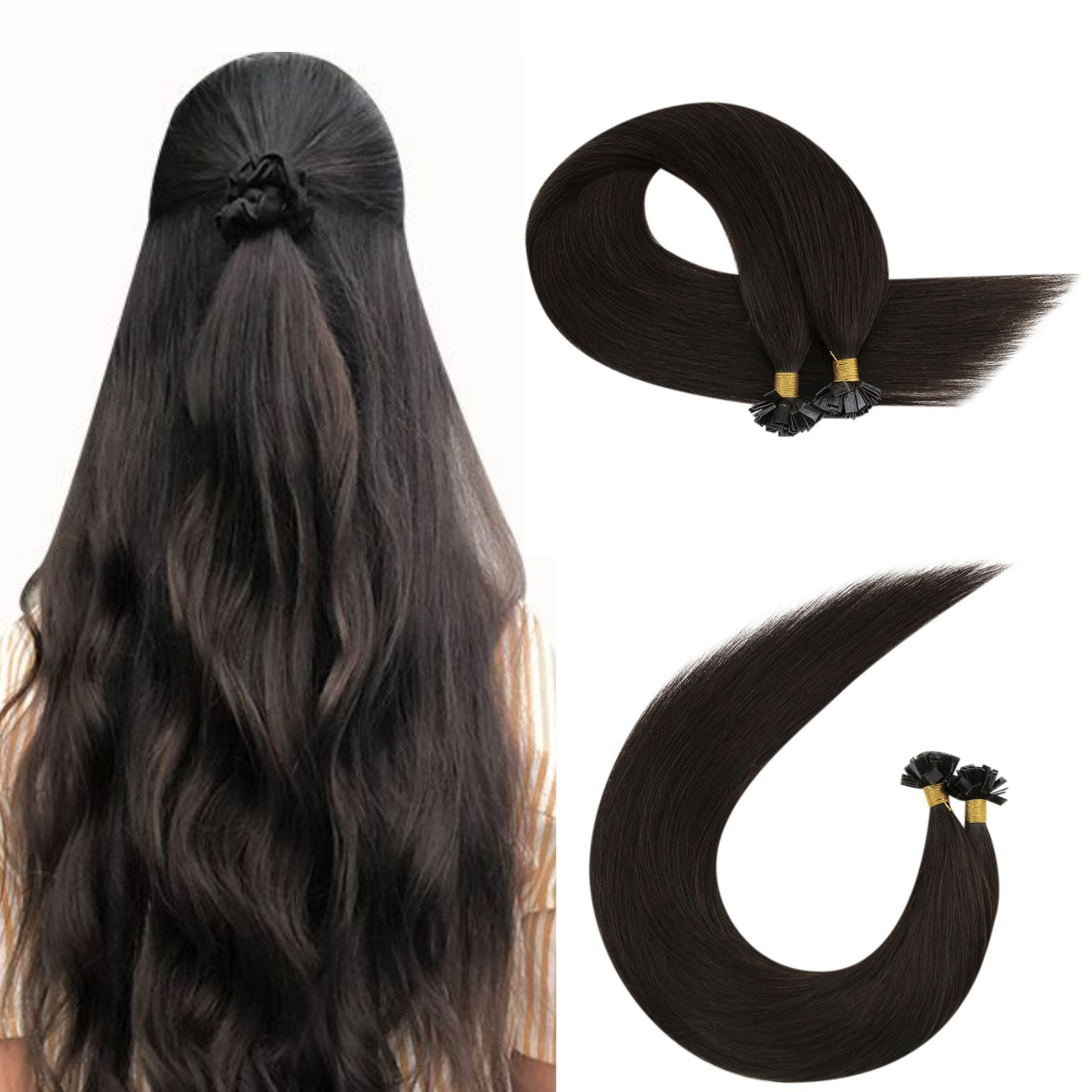 Flat Tip Keratin Protein Human Hair Extensions Dark Brown