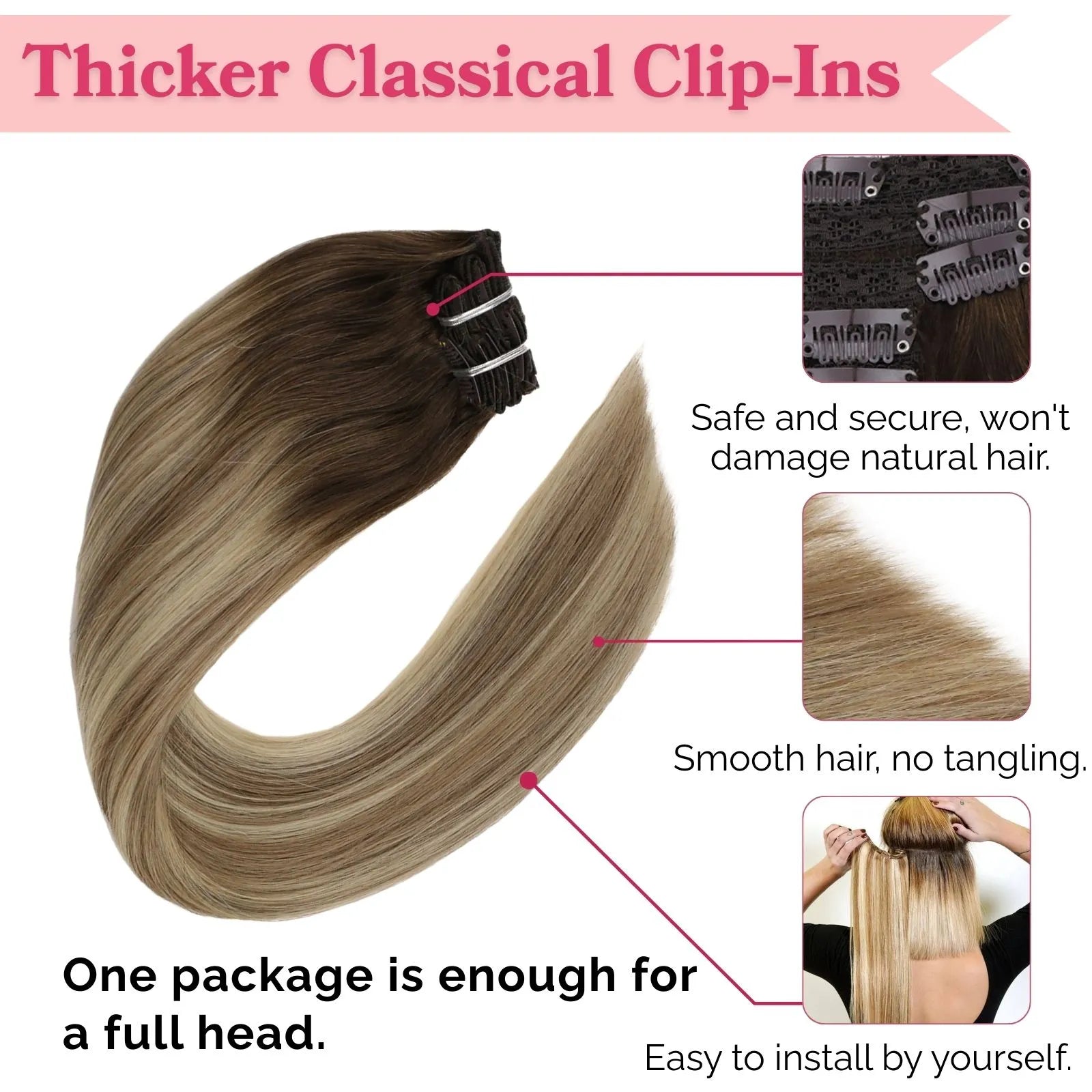 thicker clip in hiar extensions balayage brown with blonde hair