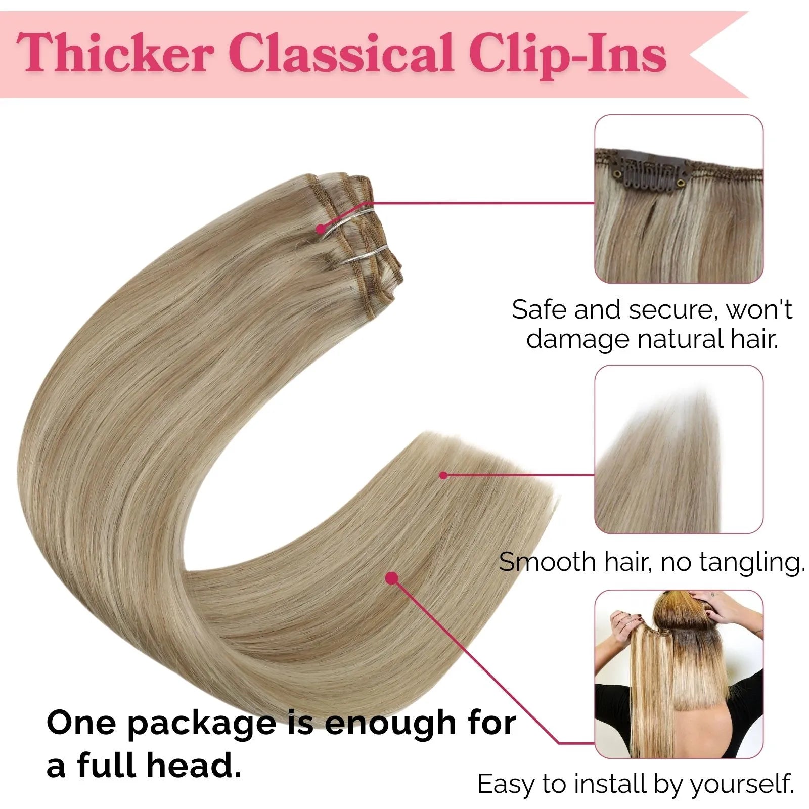 thicker clip ins blonde hair for full head