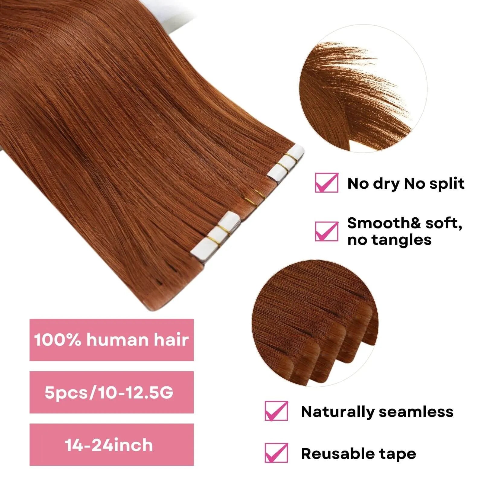 virgin injection tape hair extensions copper red