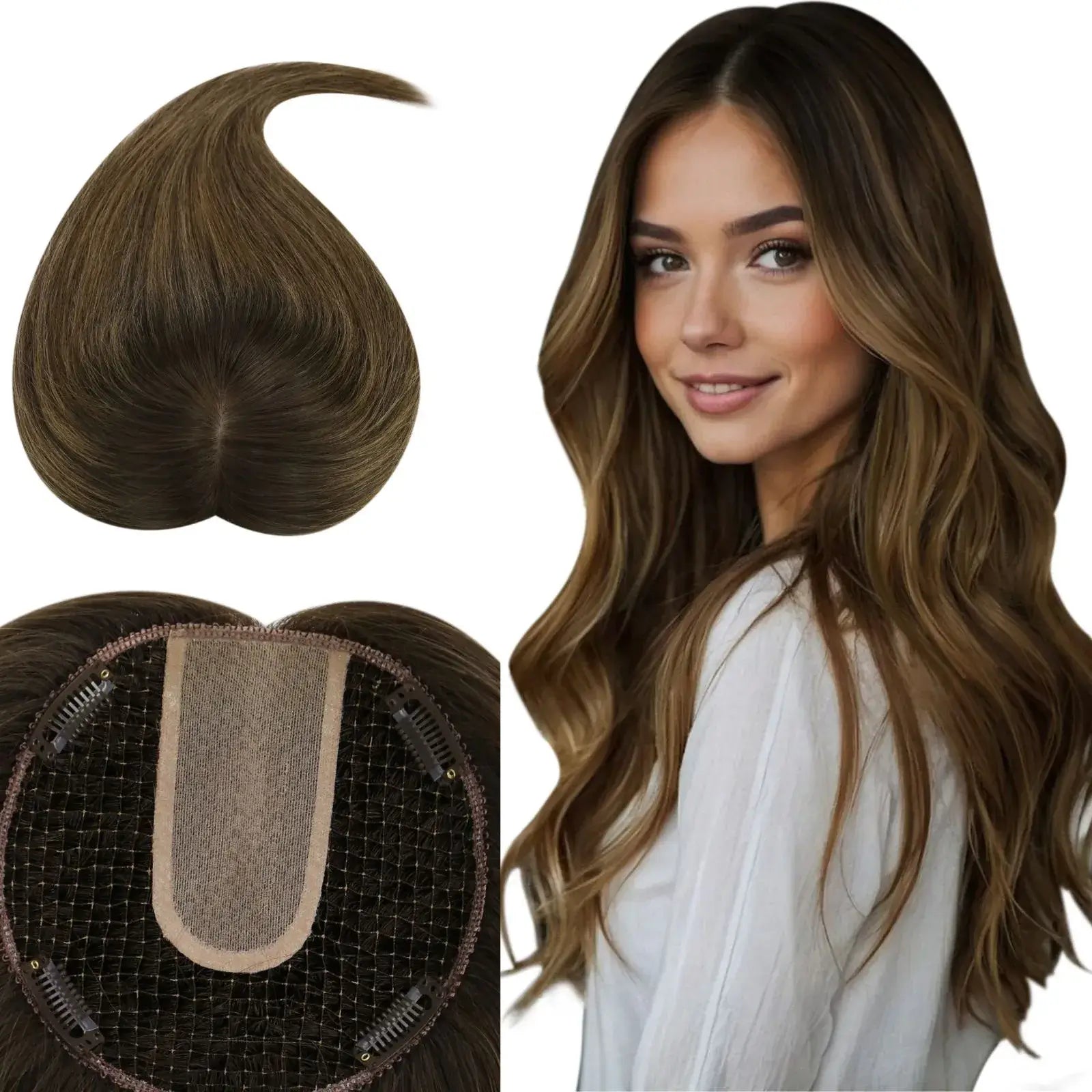 real human hairpieces balayage dark brown for thin hair
